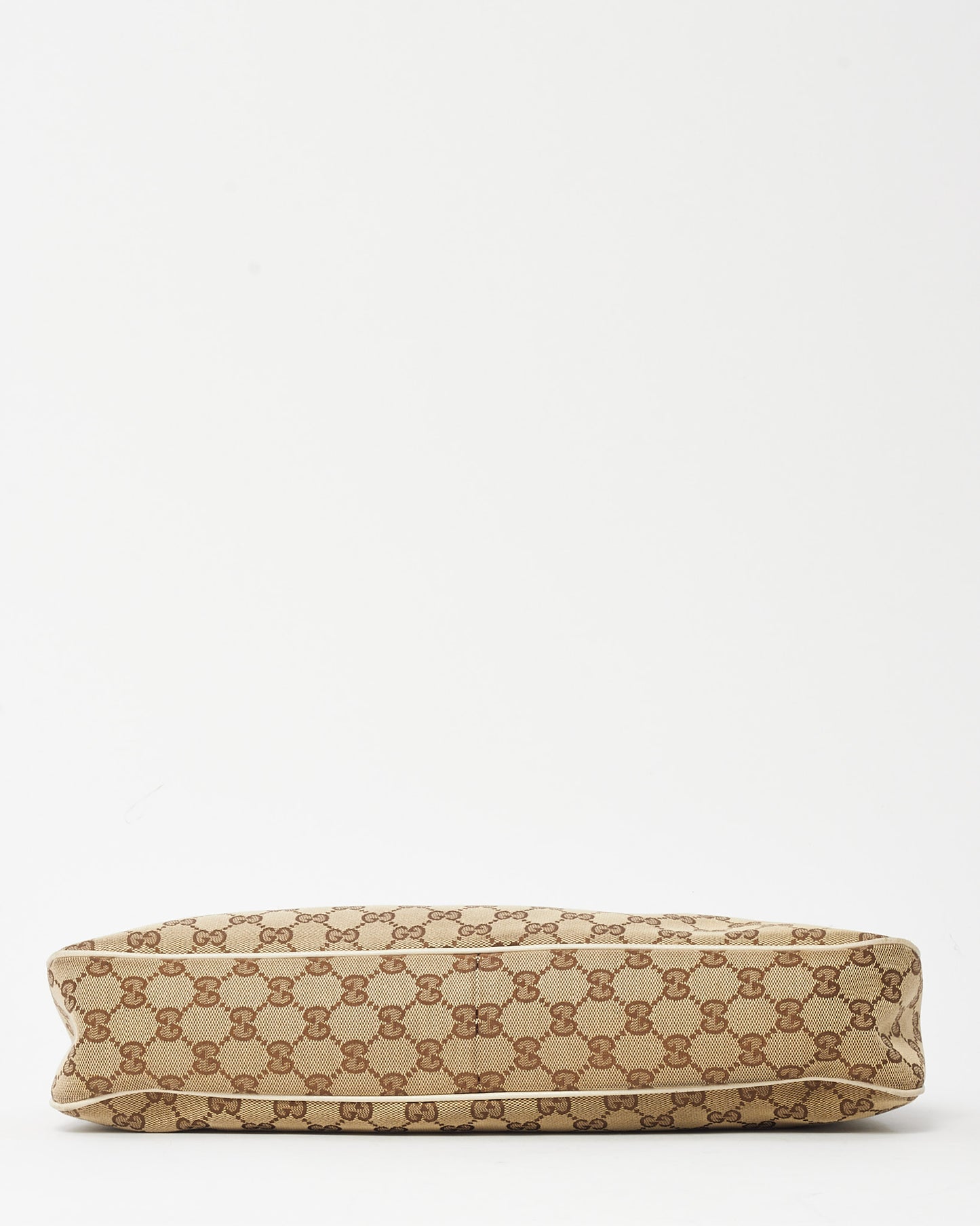 Gucci White Leather and Beige and Brown GG Monogram Canvas Charmy Shoulder Bag