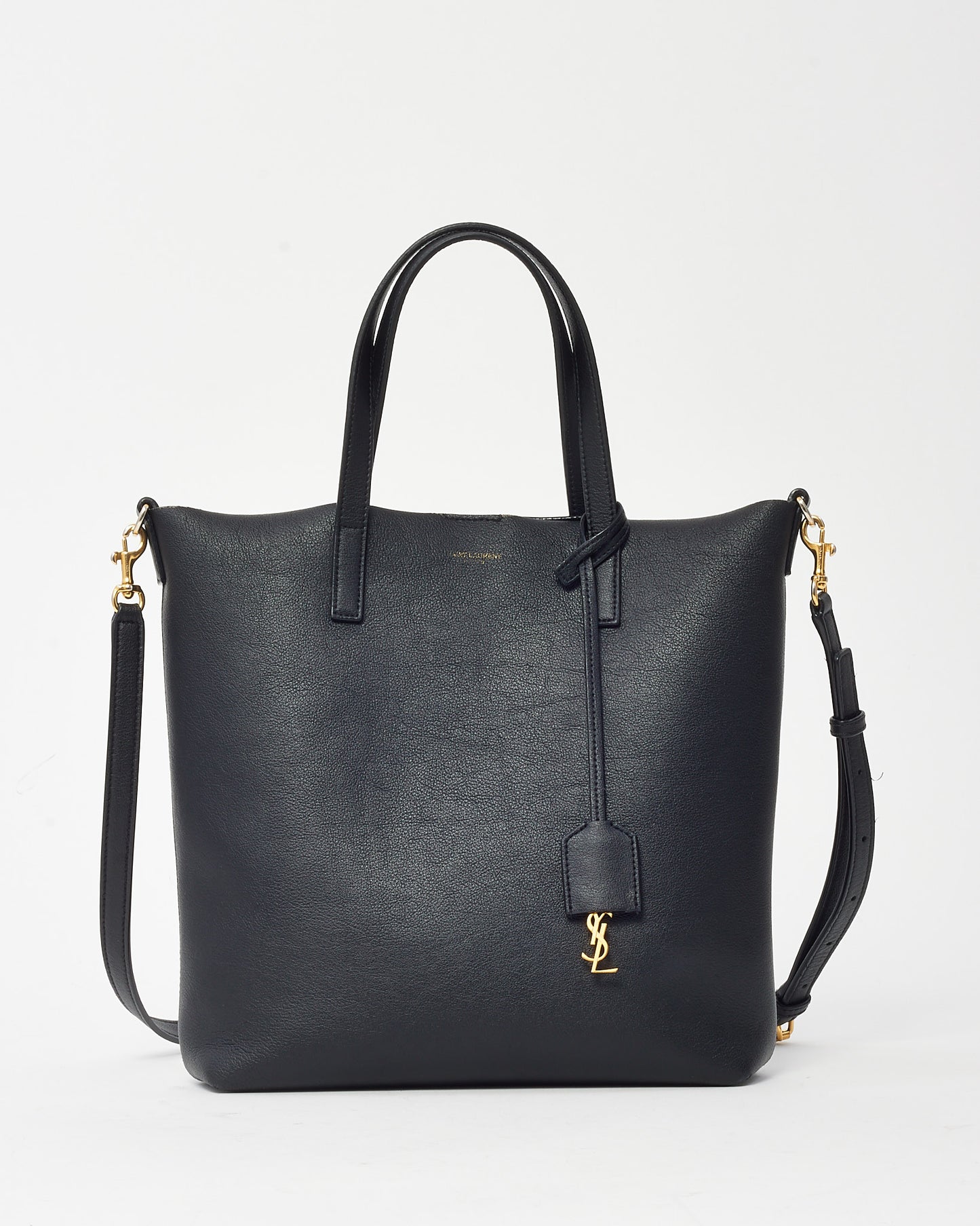 Saint Laurent Black Leather Toy N/S Shopping Tote with Strap