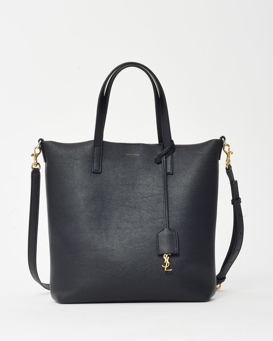 Saint Laurent Black Leather Toy N/S Shopping Tote with Strap