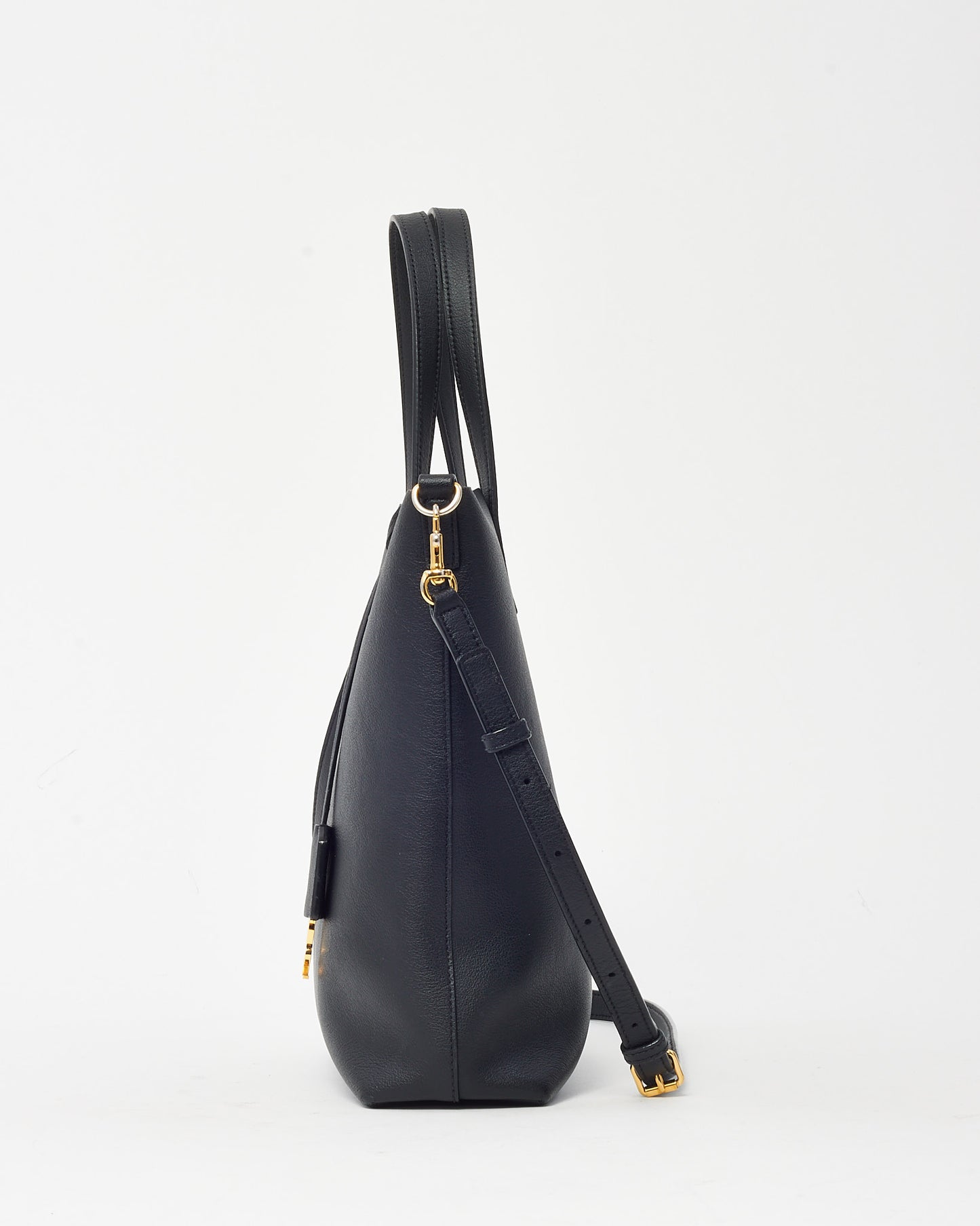 Saint Laurent Black Leather Toy N/S Shopping Tote with Strap