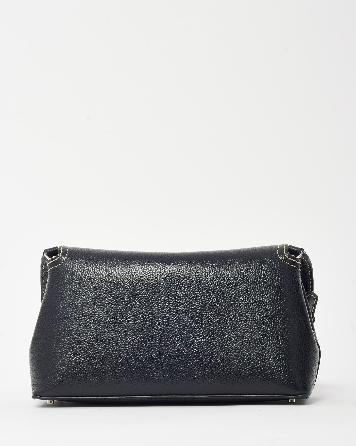 Totême Black Leather and White Stitching T-Lock Clutch Bag w/ Strap