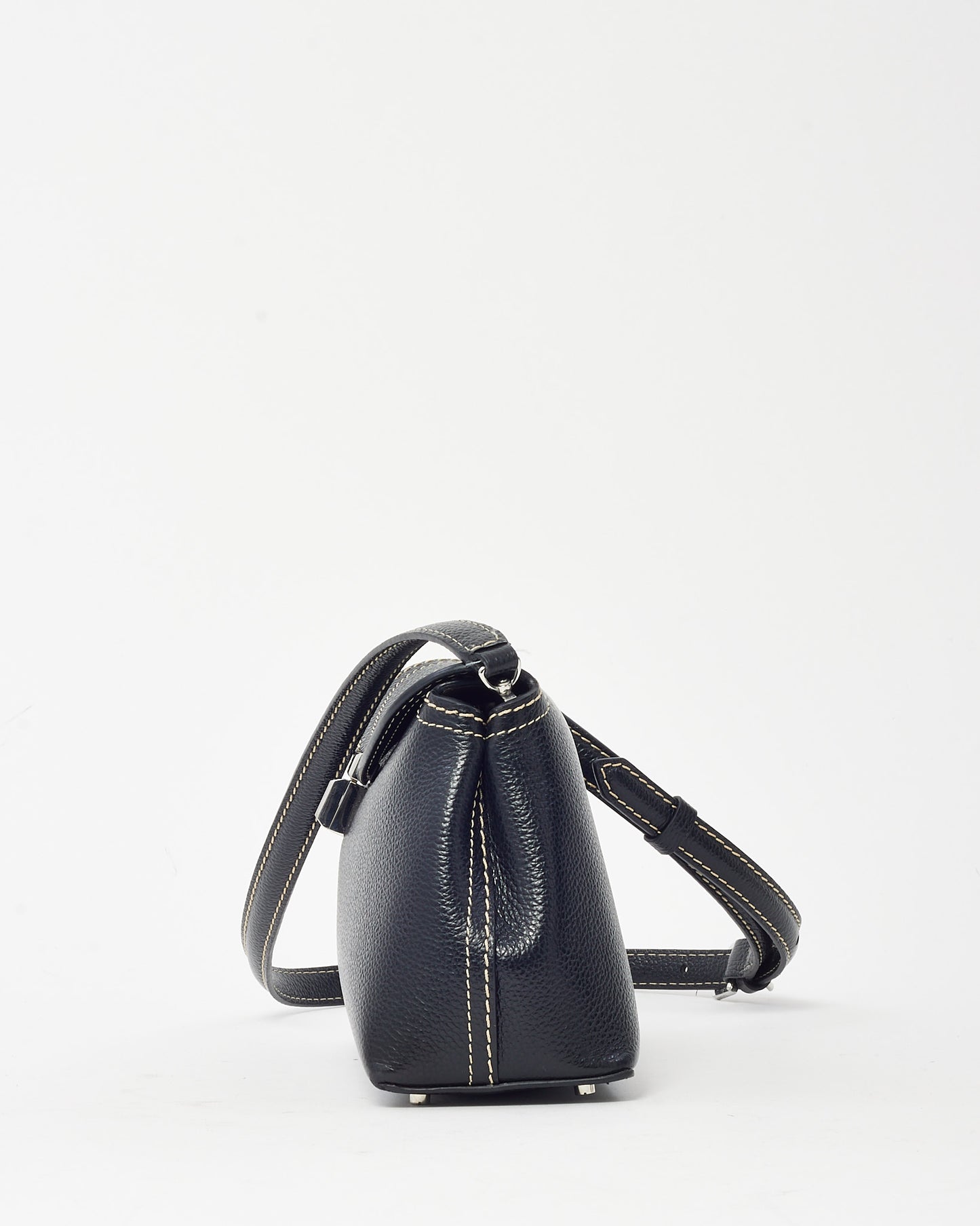 Totême Black Leather and White Stitching T-Lock Clutch Bag w/ Strap