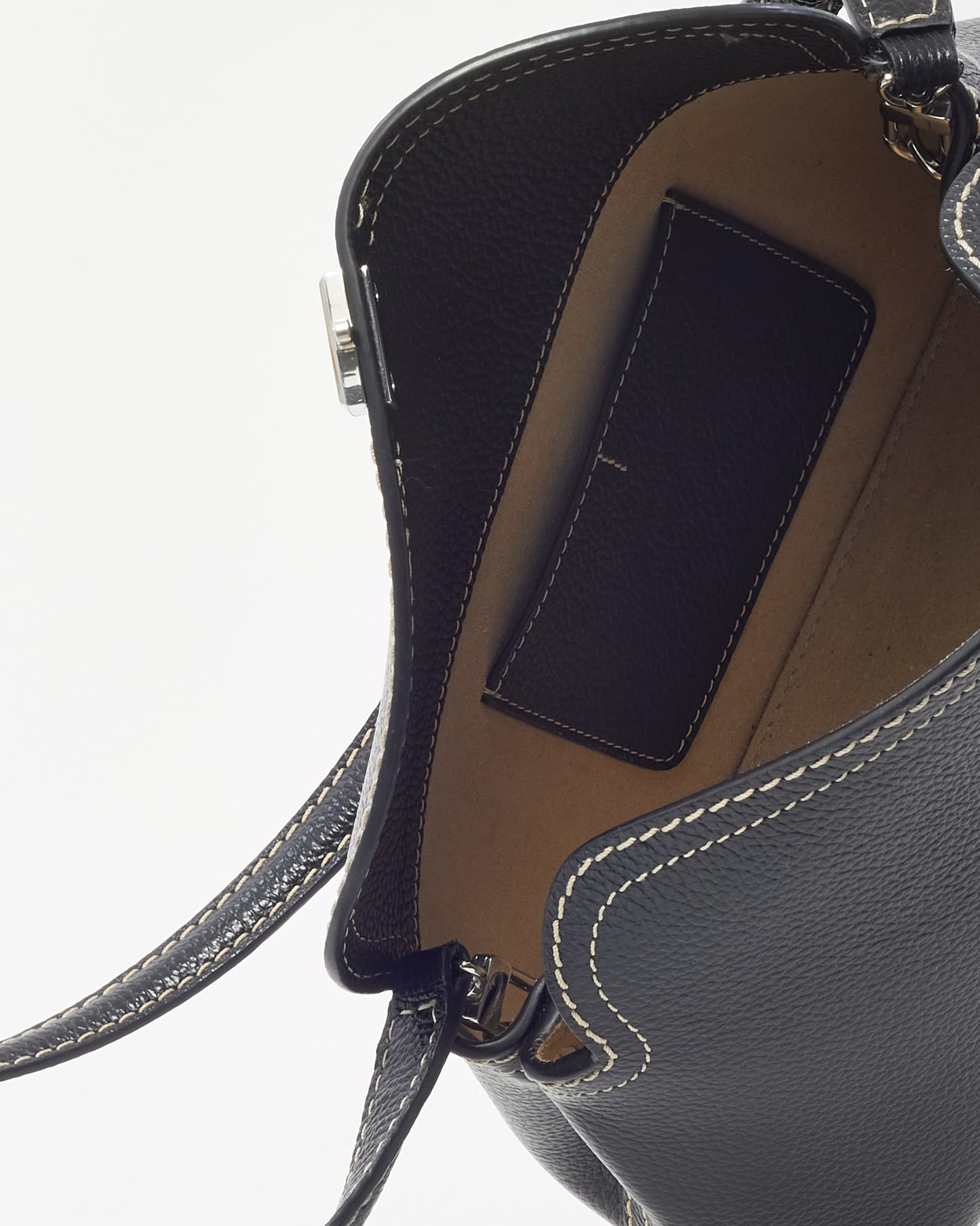 Totême Black Leather and White Stitching T-Lock Clutch Bag w/ Strap