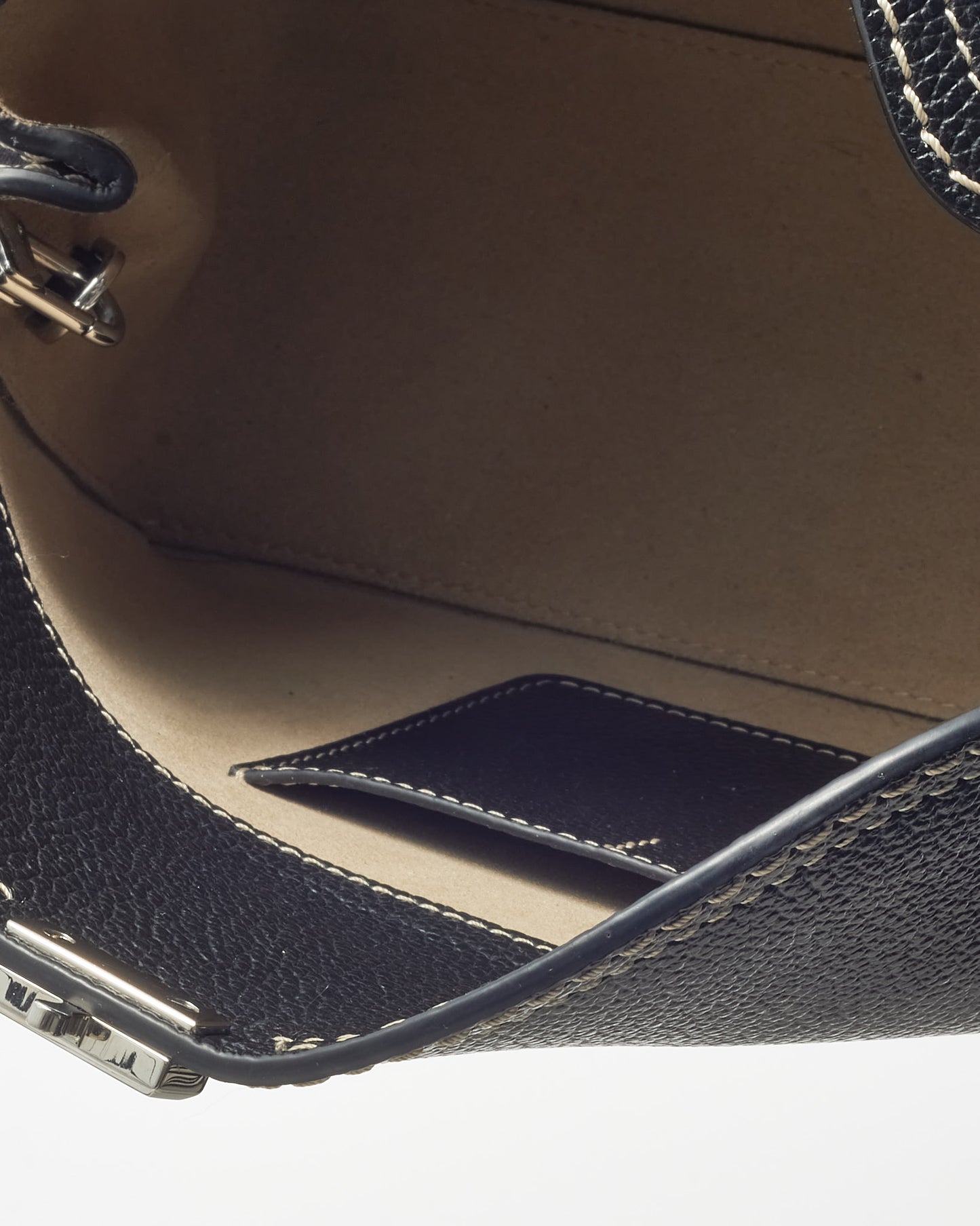 Totême Black Leather and White Stitching T-Lock Clutch Bag w/ Strap