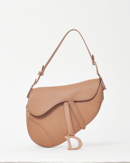 Dior Beige Ultramatte Calfskin Leather Saddle Bag with Black Christian Dior Paris Embroidery Strao