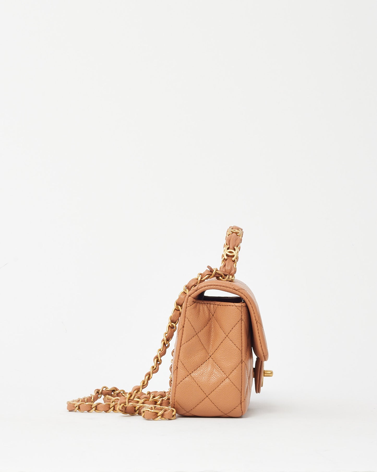 Chanel Camel Beige Caviar Shiny Calfskin Leather Mini Rectangular Flap Bag with Top Handle GHW