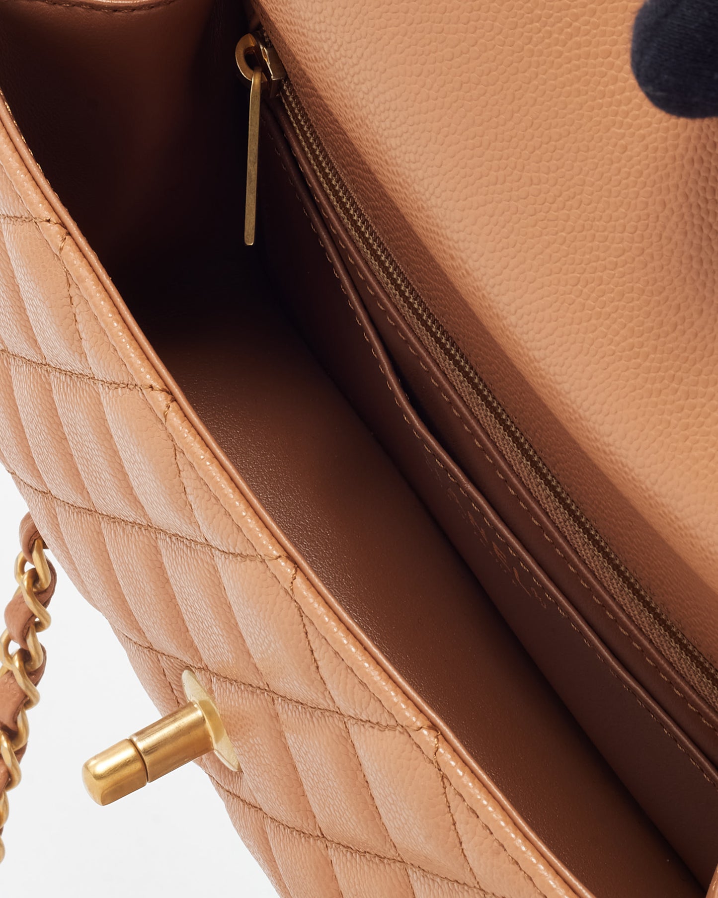 Chanel Camel Beige Caviar Shiny Calfskin Leather Mini Rectangular Flap Bag with Top Handle GHW