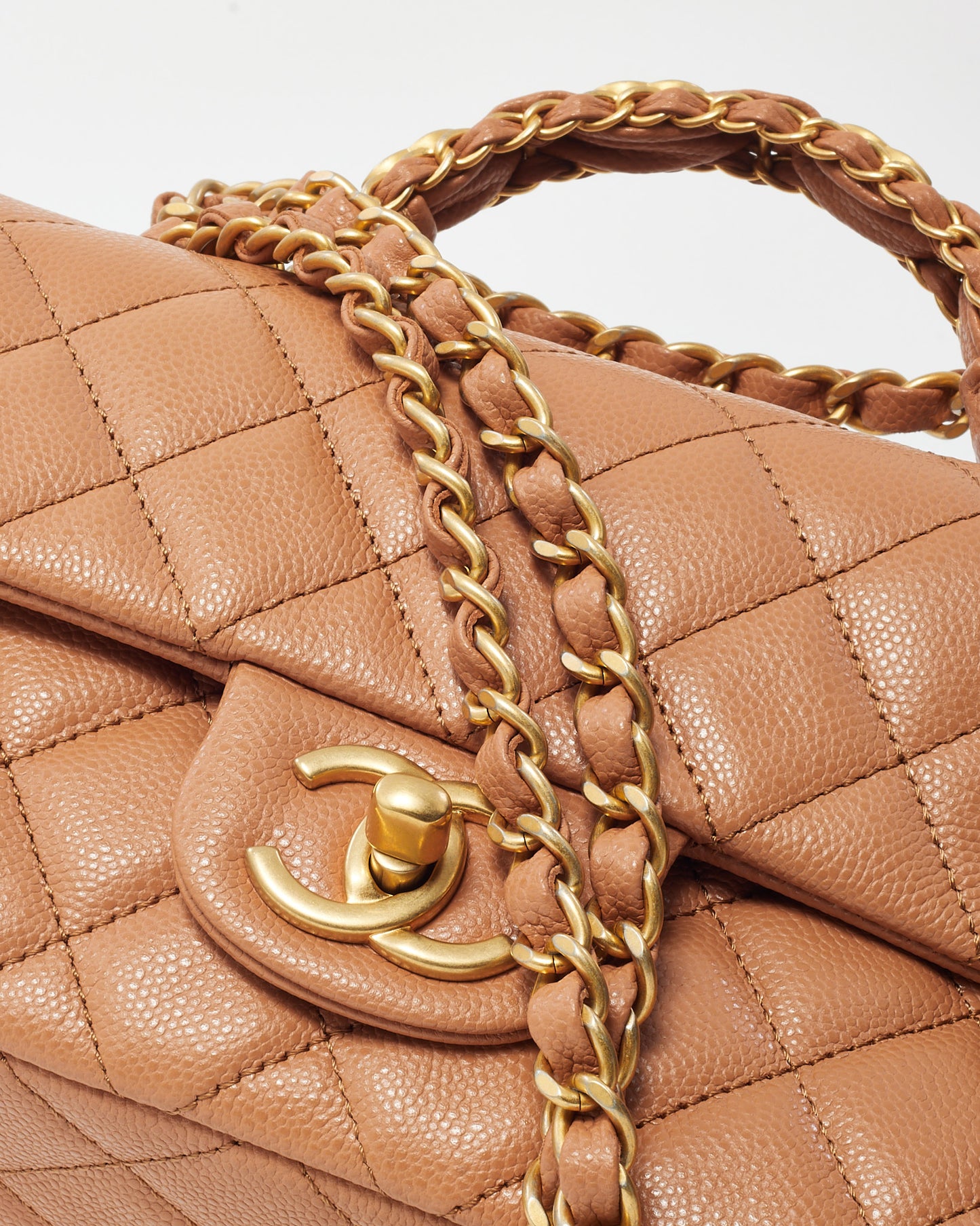 Chanel Camel Beige Caviar Shiny Calfskin Leather Mini Rectangular Flap Bag with Top Handle GHW