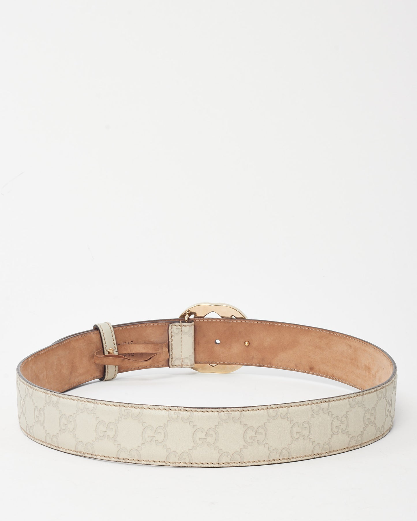 Gucci White Monogram Signature G Leather Gold Interlocking G Buckle Belt- 95/36