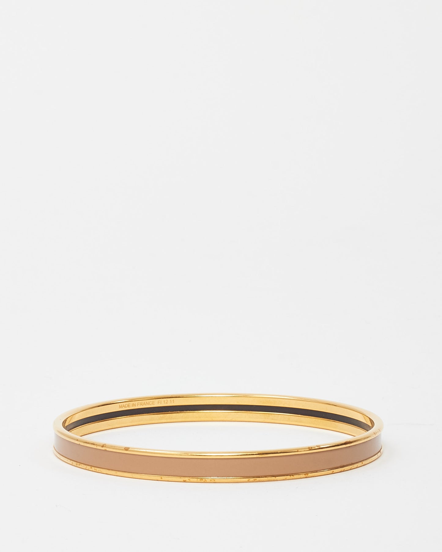Hermès Gold and Beige Enamelled Uni Logo Extra Narrow Bangle - M