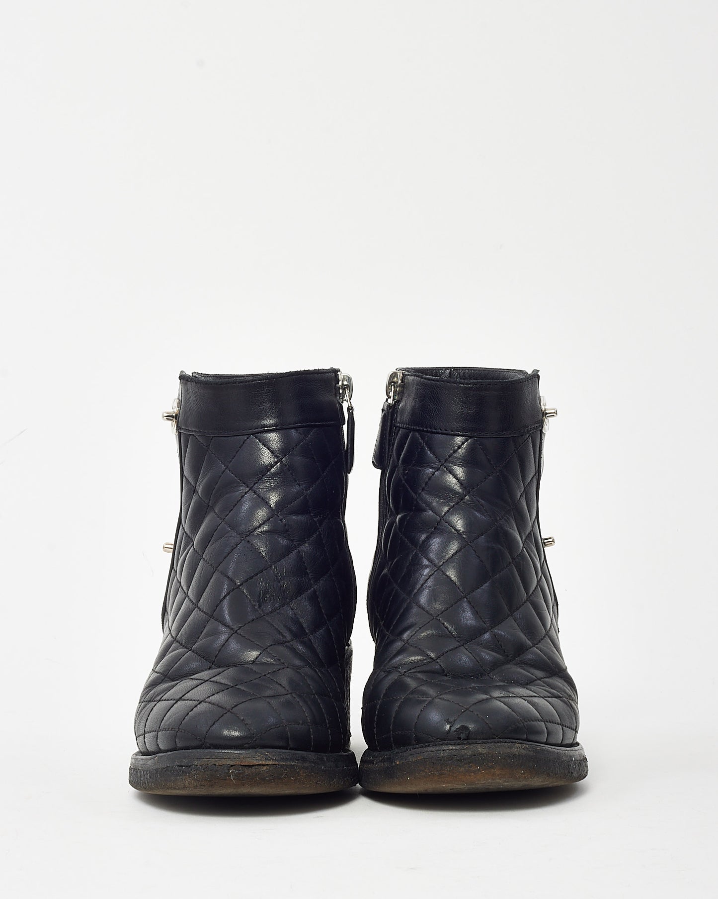 Chanel Black Quilted Leather CC Logo Short Zip Boots - 38