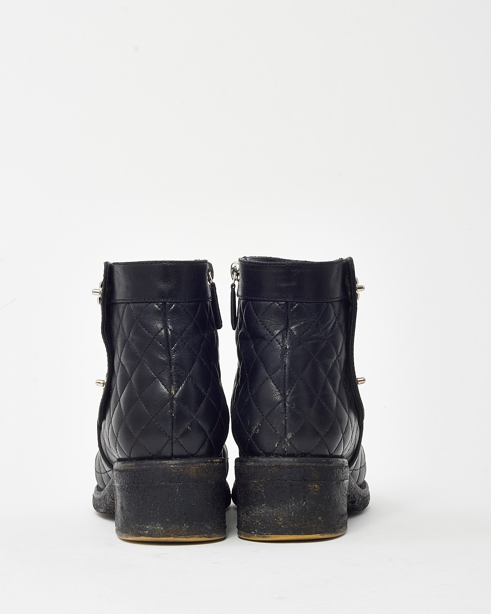 Buy Chanel Black Quilted Leather CC Logo Short Zip Boots - 38