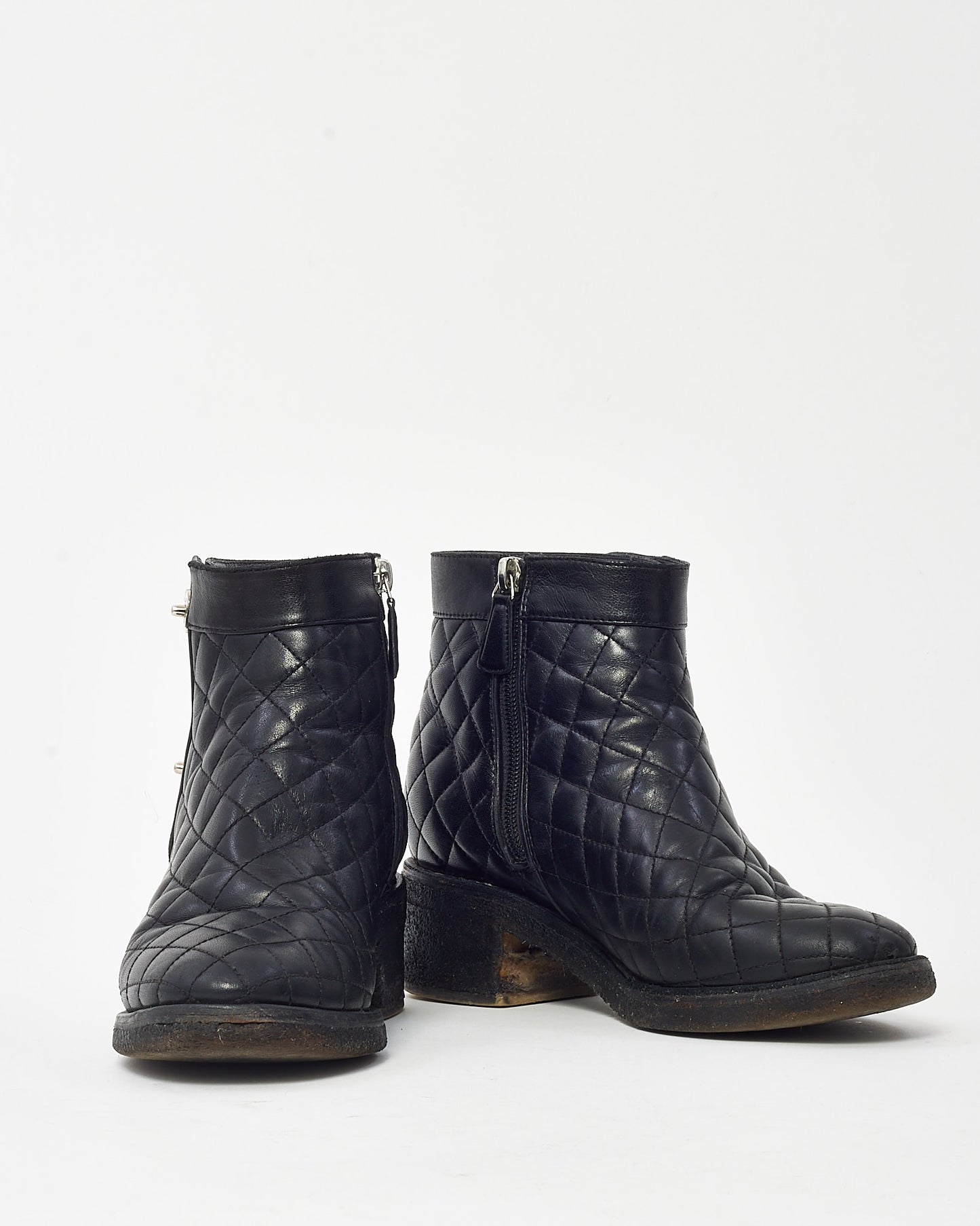 Chanel Black Quilted Leather CC Logo Short Zip Boots - 38