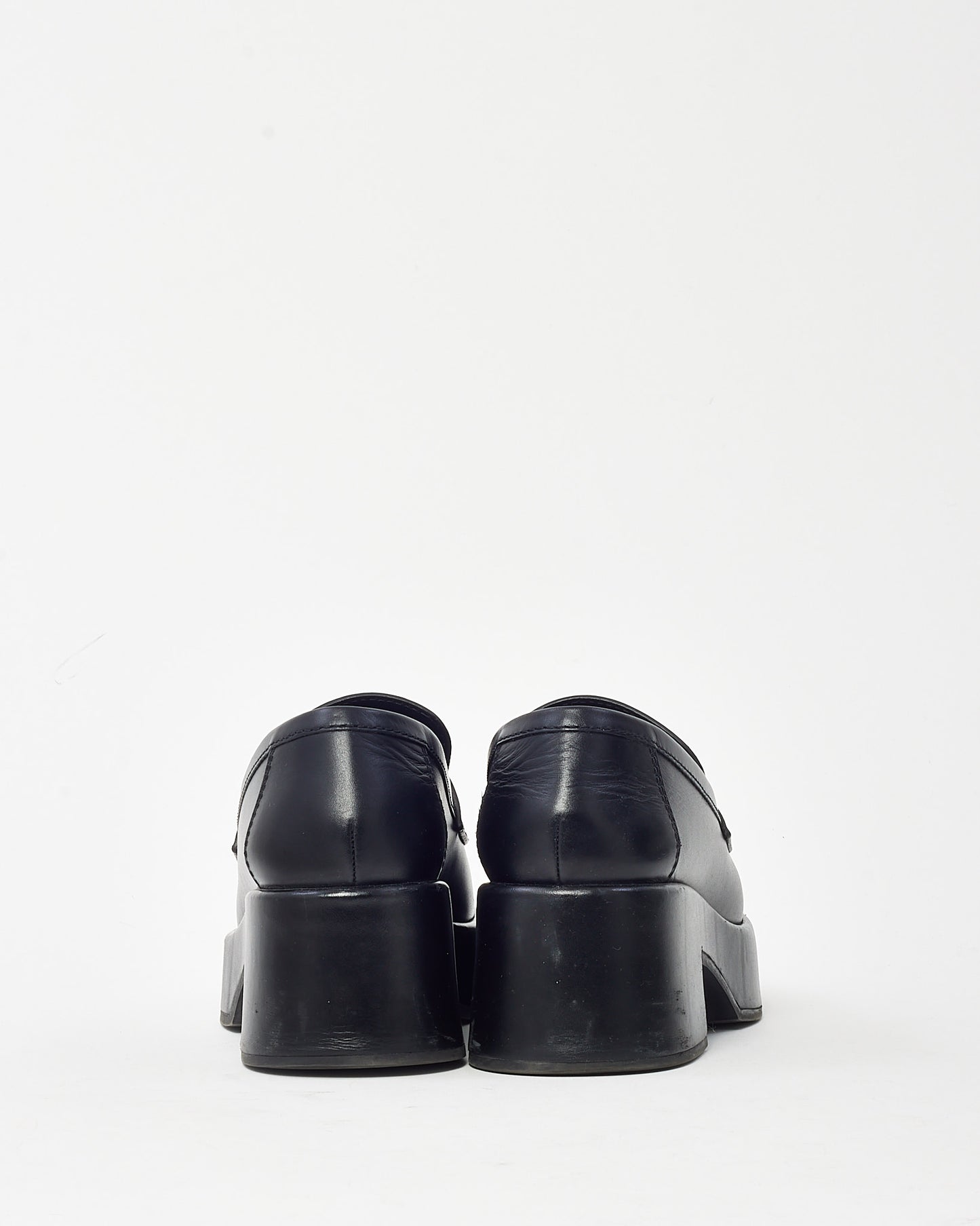 Chanel Black Calfskin Leather Black CC Coco Mark Platform Loafers - 38