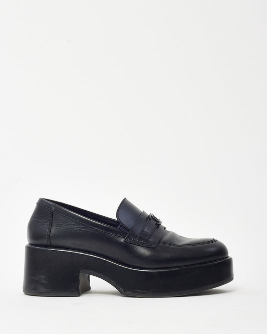 Chanel Black Calfskin Leather Black CC Coco Mark Platform Loafers - 38