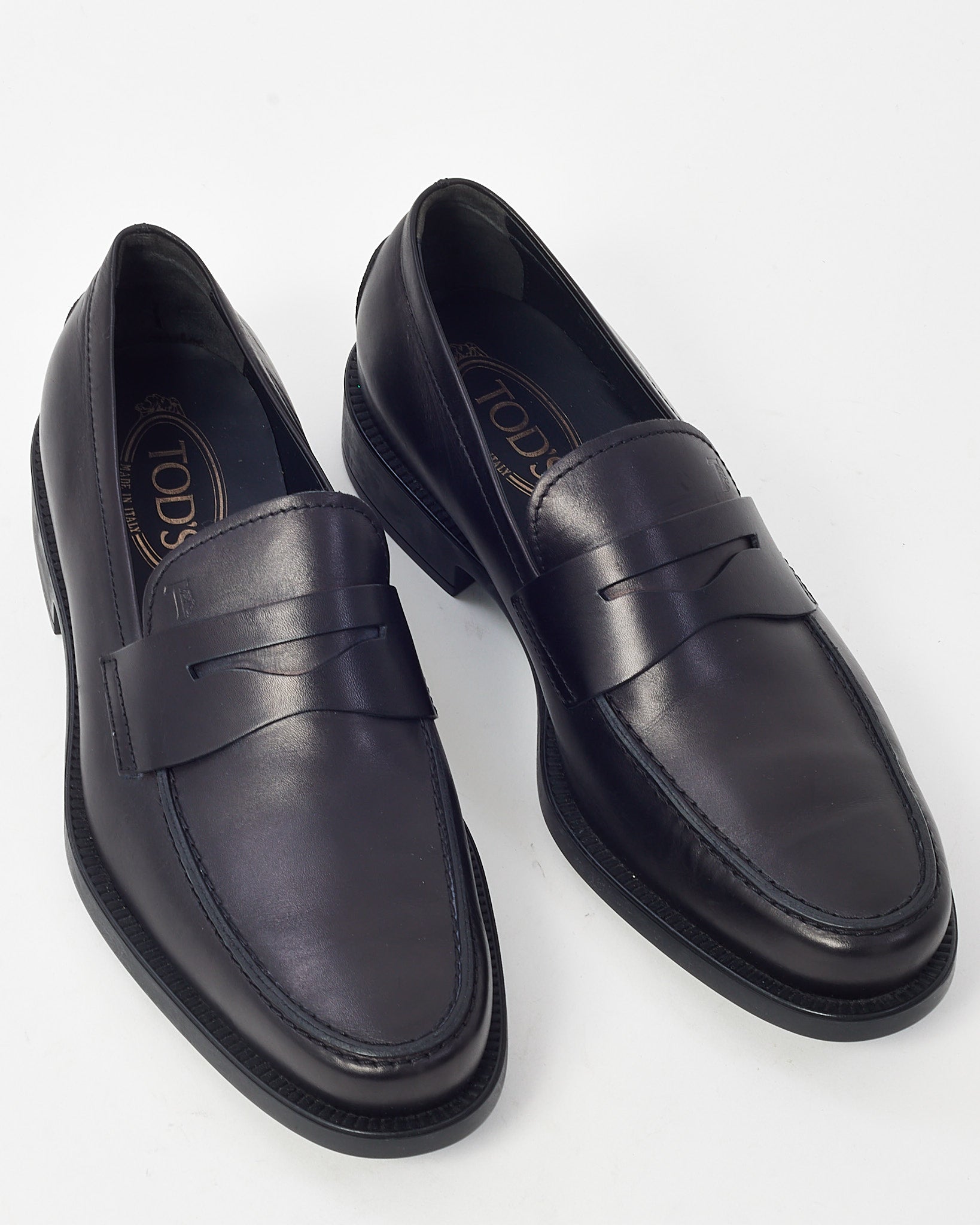 Buy Tod's Men Black Leather Gommino Penny Loafers - 7.5 MEN