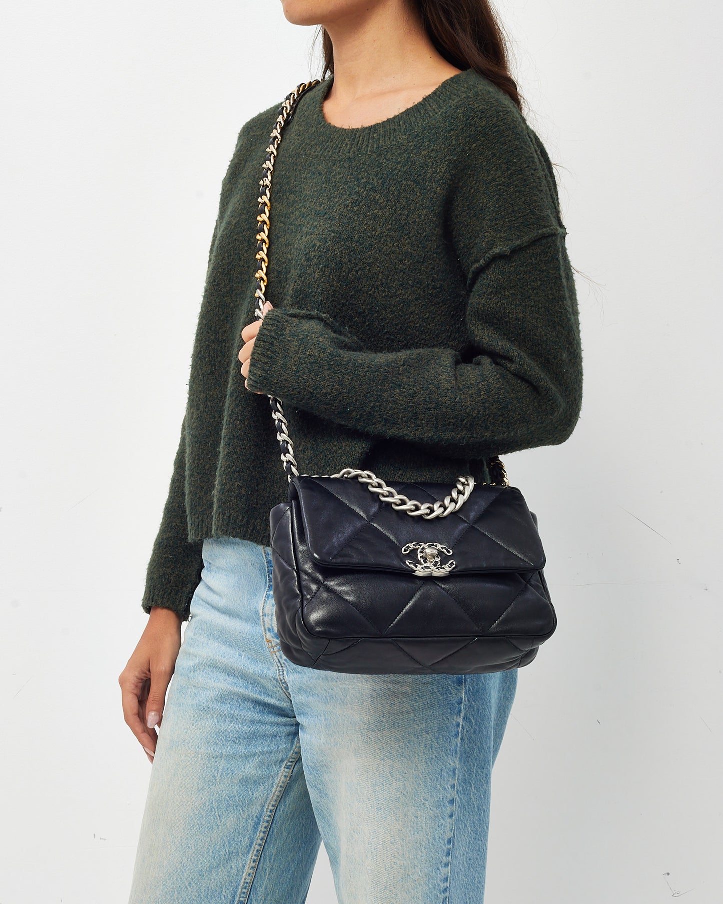 Chanel Black Quilted Lambskin Leather Small 19 SHW Bag