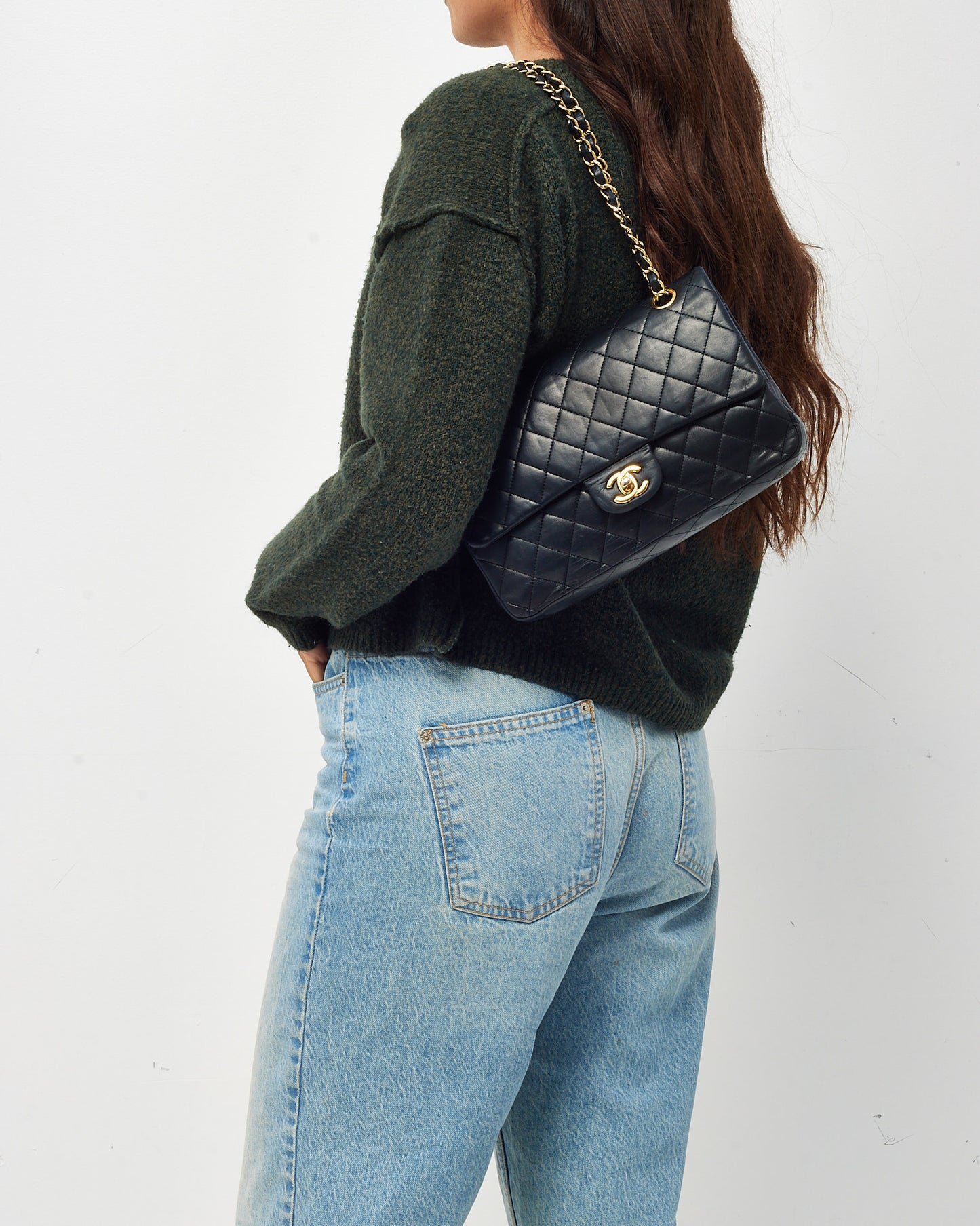 Chanel Black Quilted Lambskin Leather Medium Classic Double Flap Bag GHW