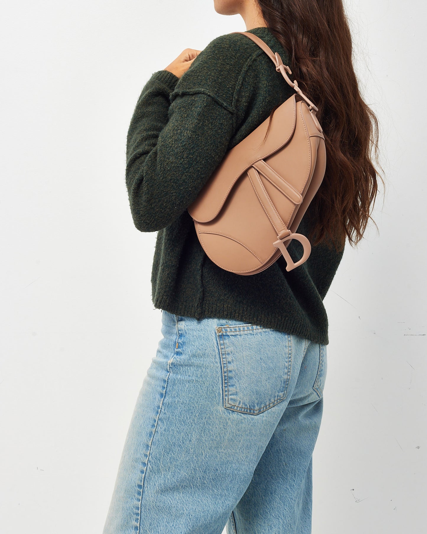 Dior Beige Ultramatte Calfskin Leather Saddle Bag with Black Christian Dior Paris Embroidery Strao