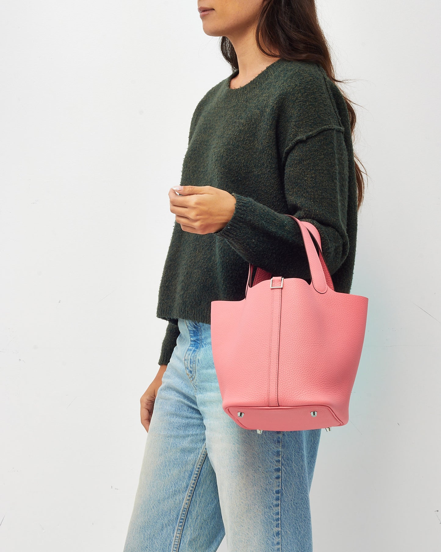 Hermès Pink Rose Azalee Clemence Leather Picotin 22 PHW