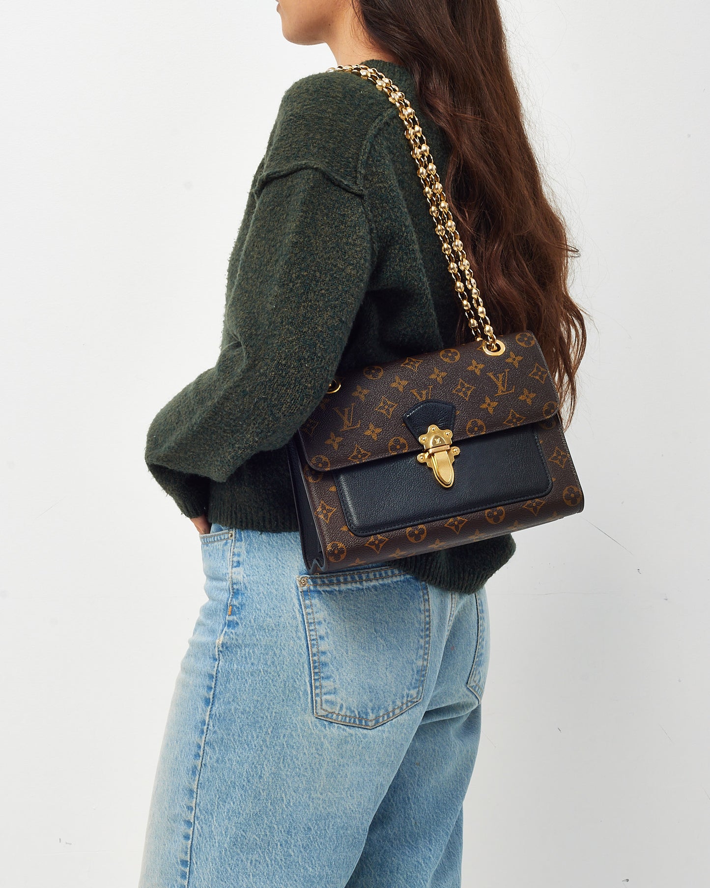 Louis Vuitton Black and Monogram Canvas Victoire Chain Shoulder Bag