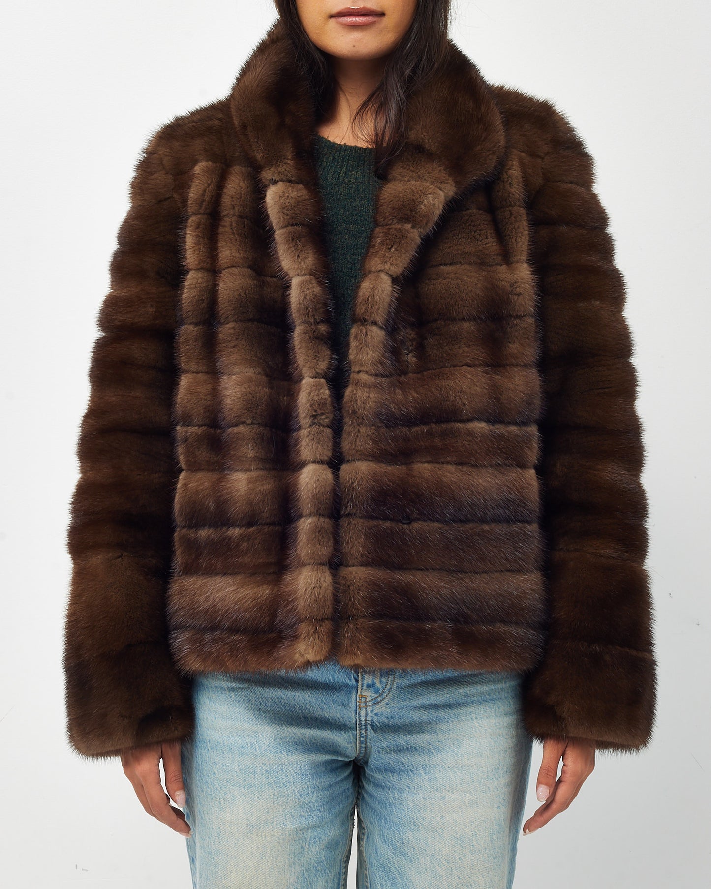 Luna Fur Brown Mink Short Fur Coat - M