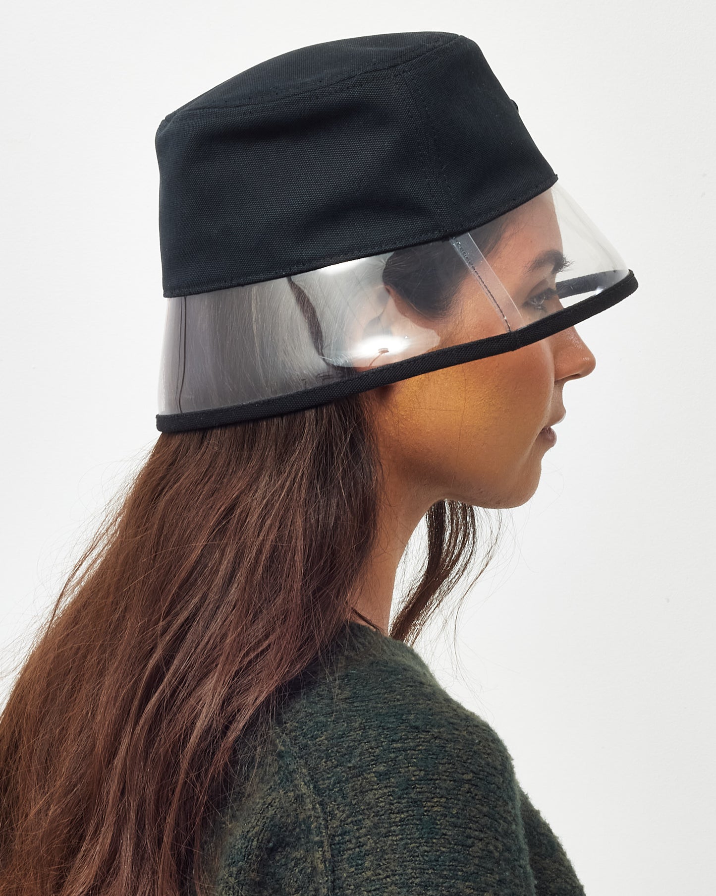 Prada Black Nylon and PVC Logo Bucket Hat - S