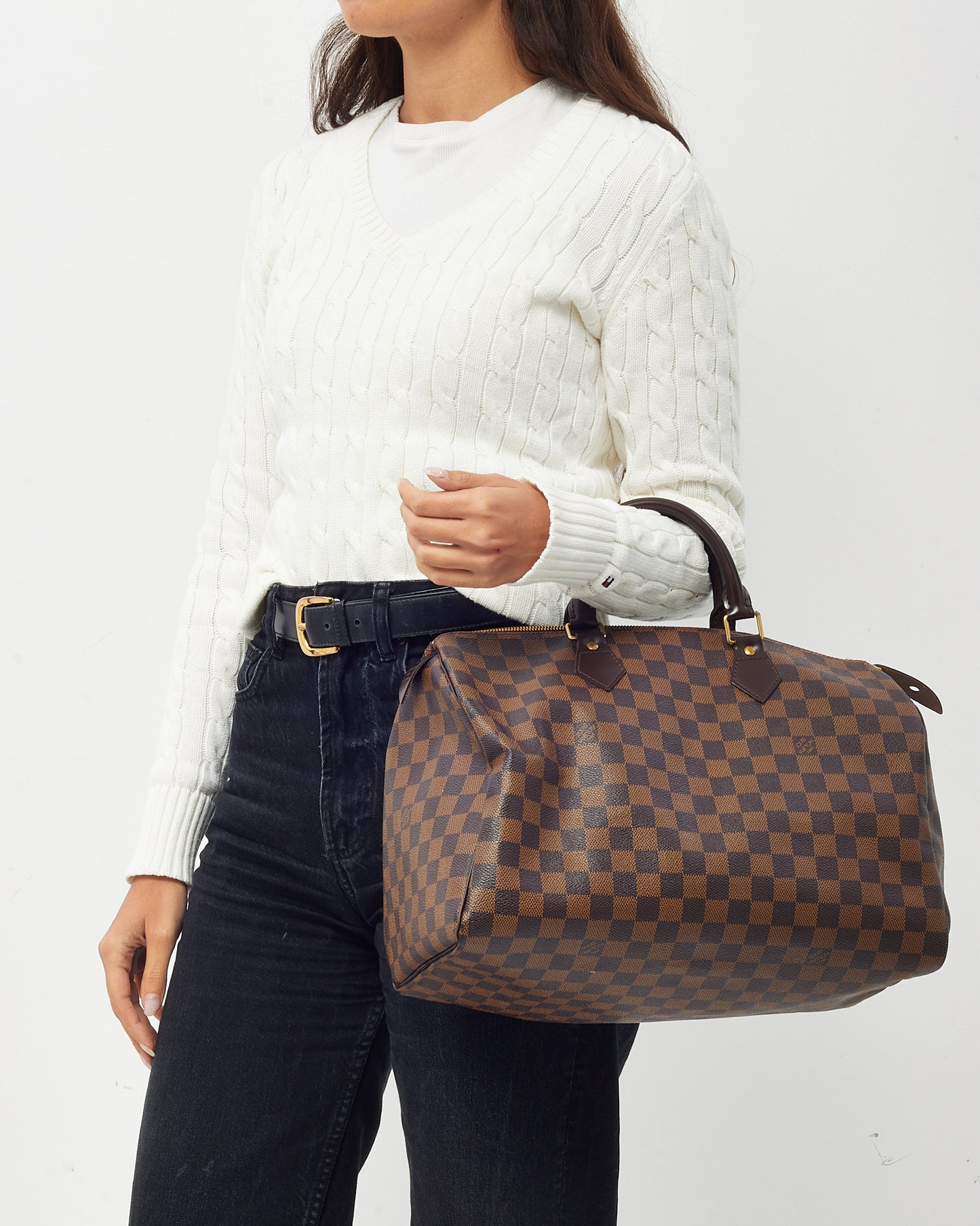 Louis Vuitton Damier Ebene Coated Canvas Speedy 35 Bag