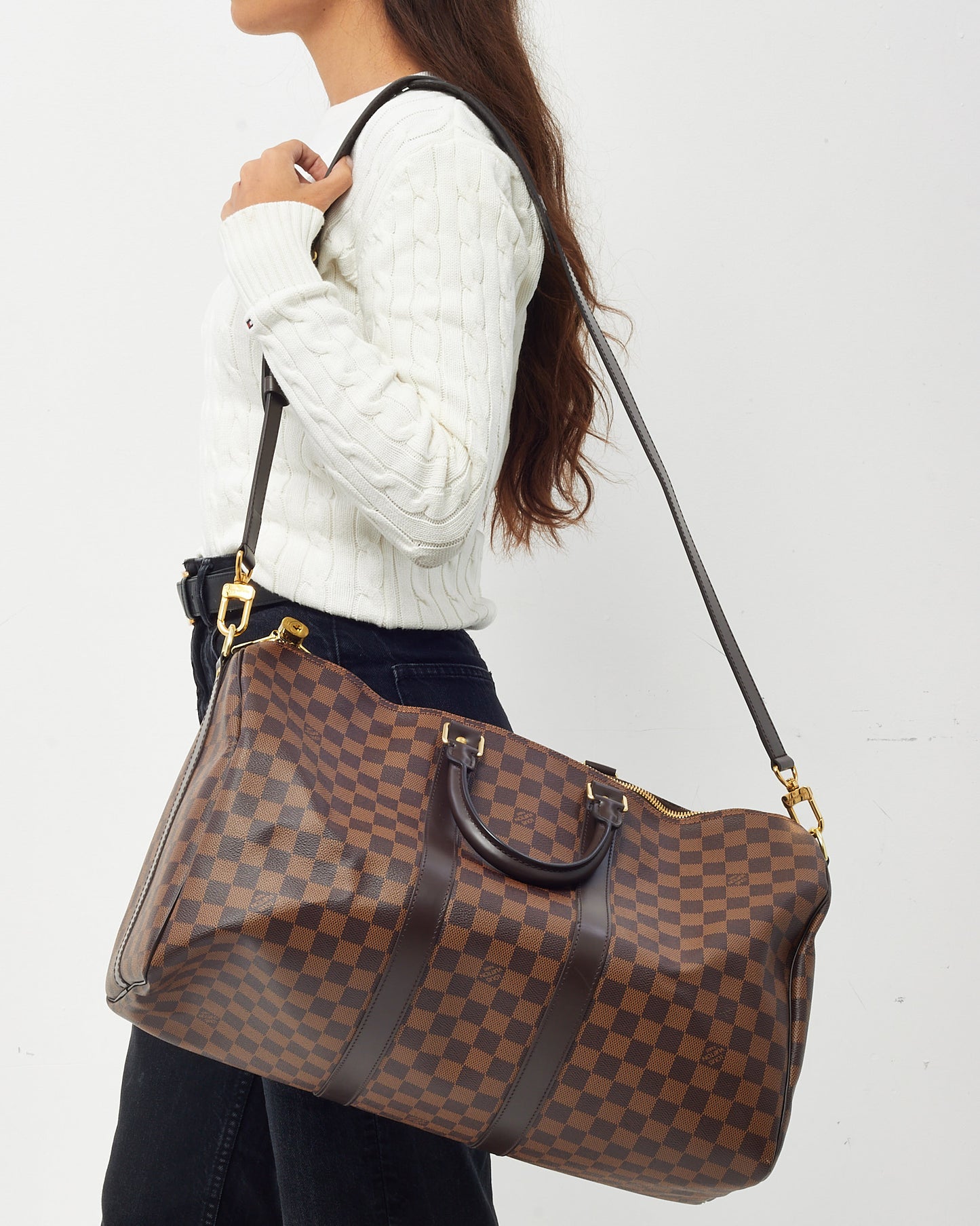 Louis Vuitton Damier Ebene Coated Canvas Keepall Bandoulière 45