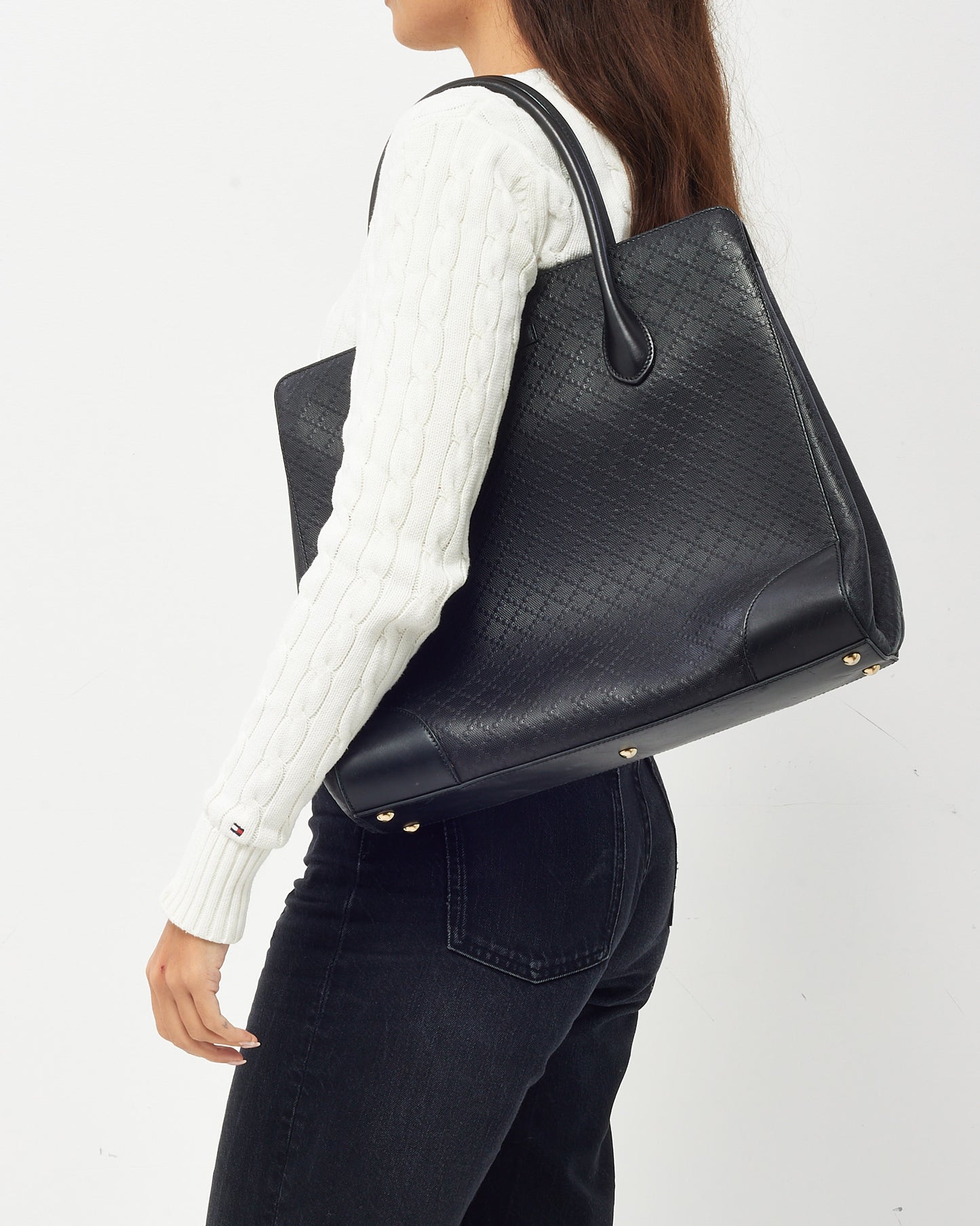 Gucci Black Diamante Leather Top Handle Tote Bag