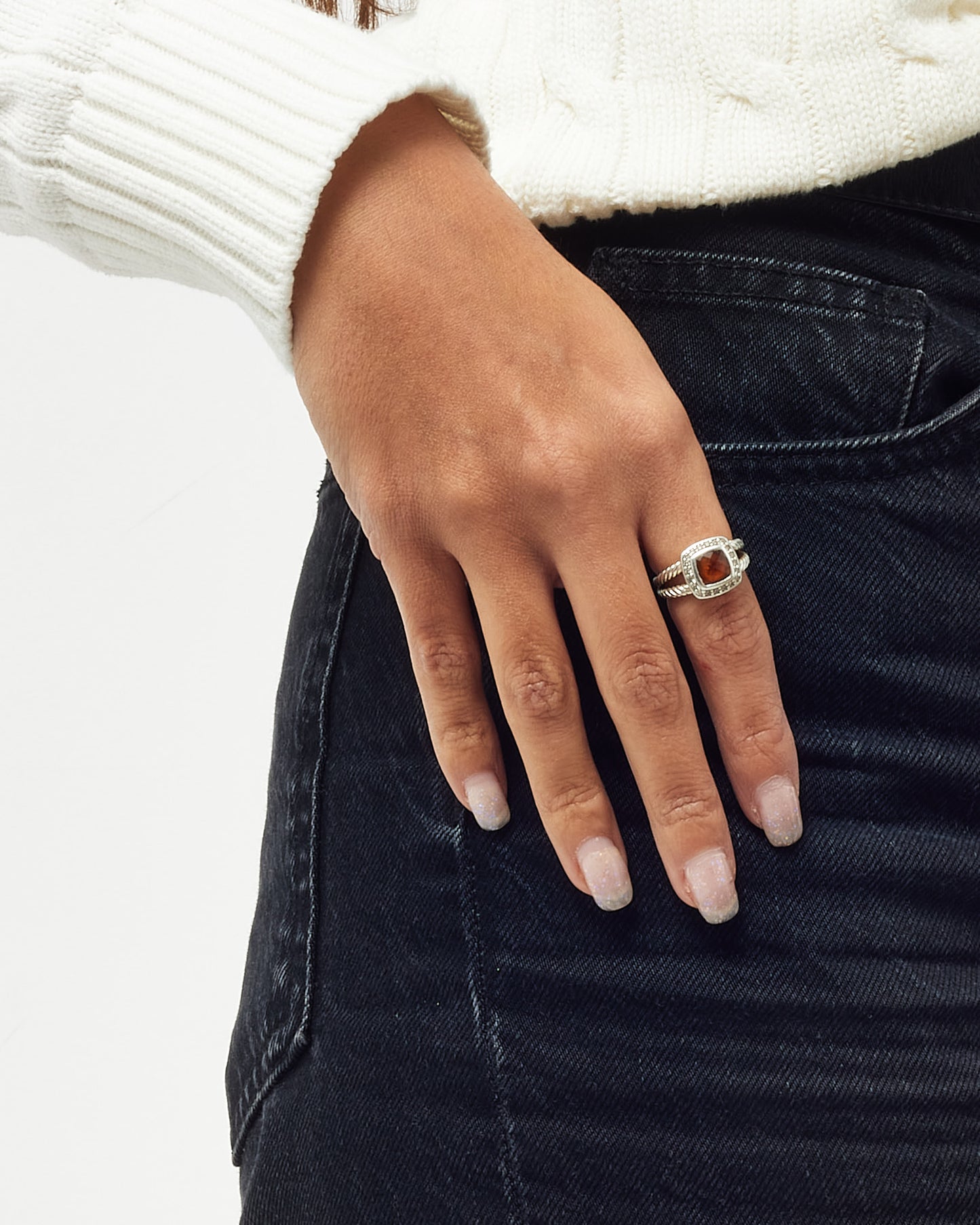 David Yurman Sterling Silver Citrine and Diamond Petite Albion Ring - Size 5