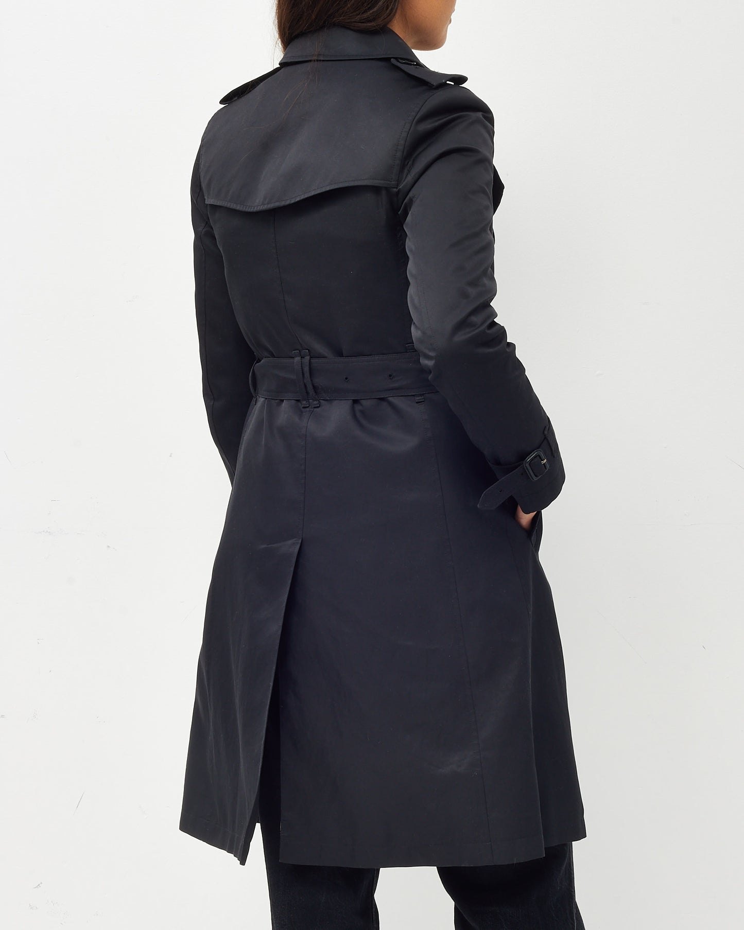 Burberry Brit Black Mid-Length Belted Trench Coat - US 2
