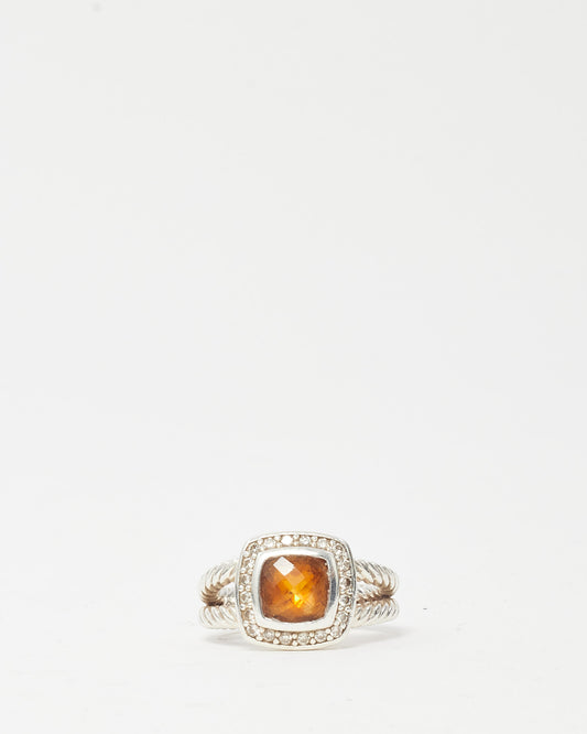 David Yurman Sterling Silver Citrine and Diamond Petite Albion Ring - Size 5