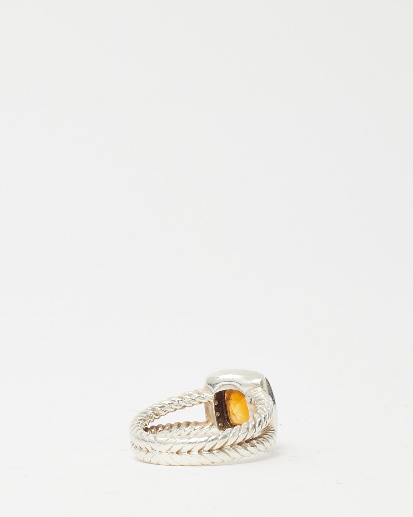 David Yurman Sterling Silver Citrine and Diamond Petite Albion Ring - Size 5