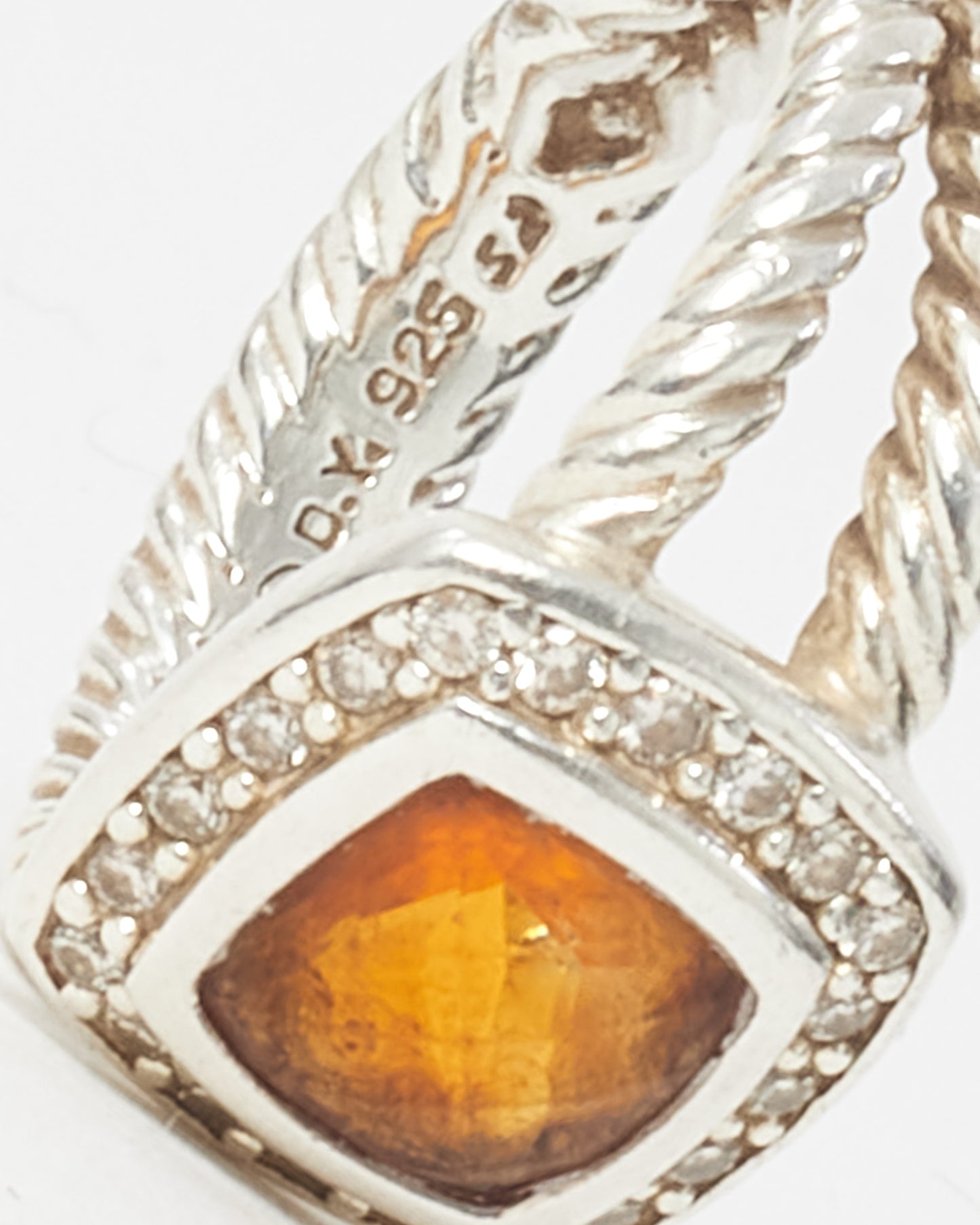 David Yurman Sterling Silver Citrine and Diamond Petite Albion Ring - Size 5