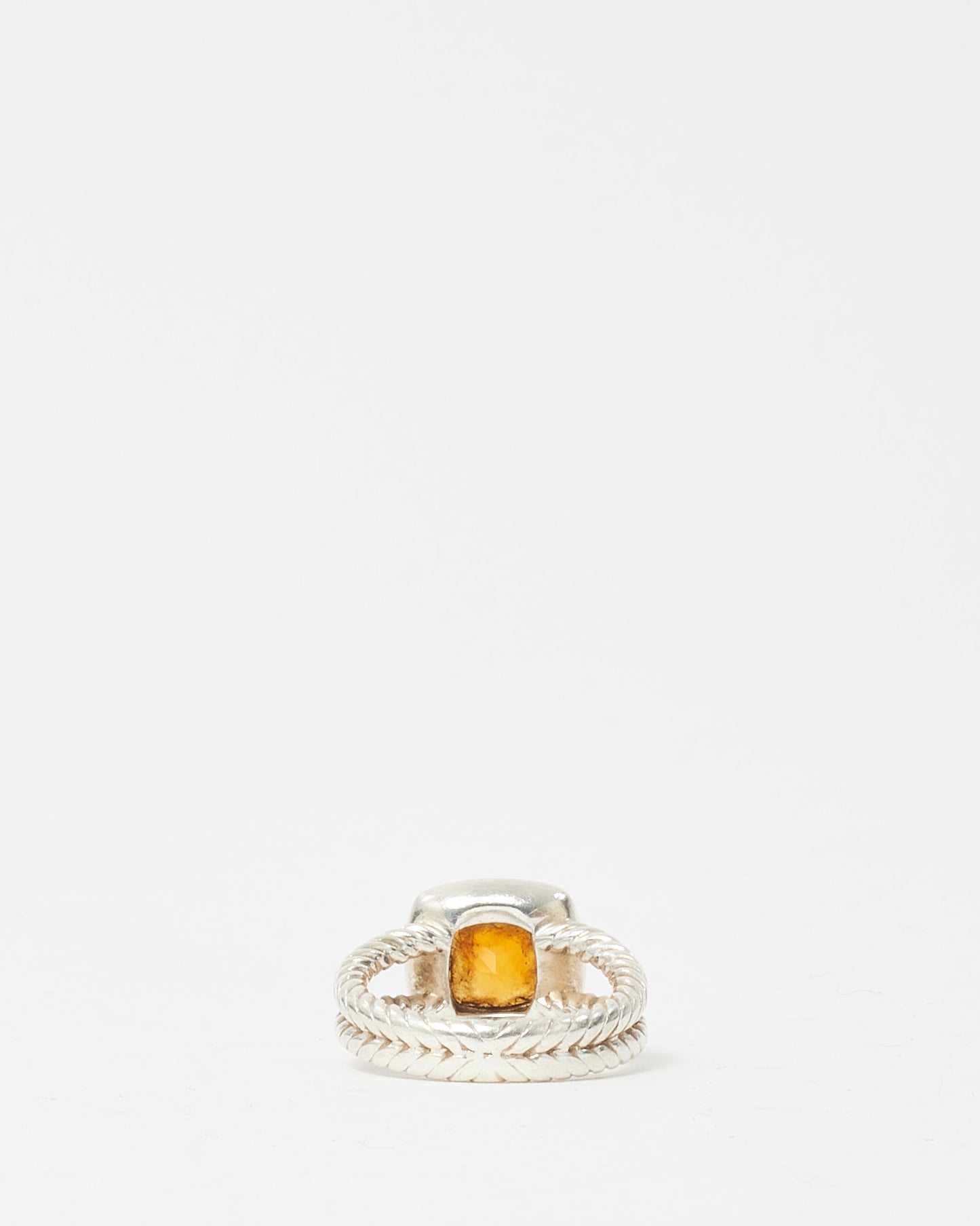 David Yurman Sterling Silver Citrine and Diamond Petite Albion Ring - Size 5