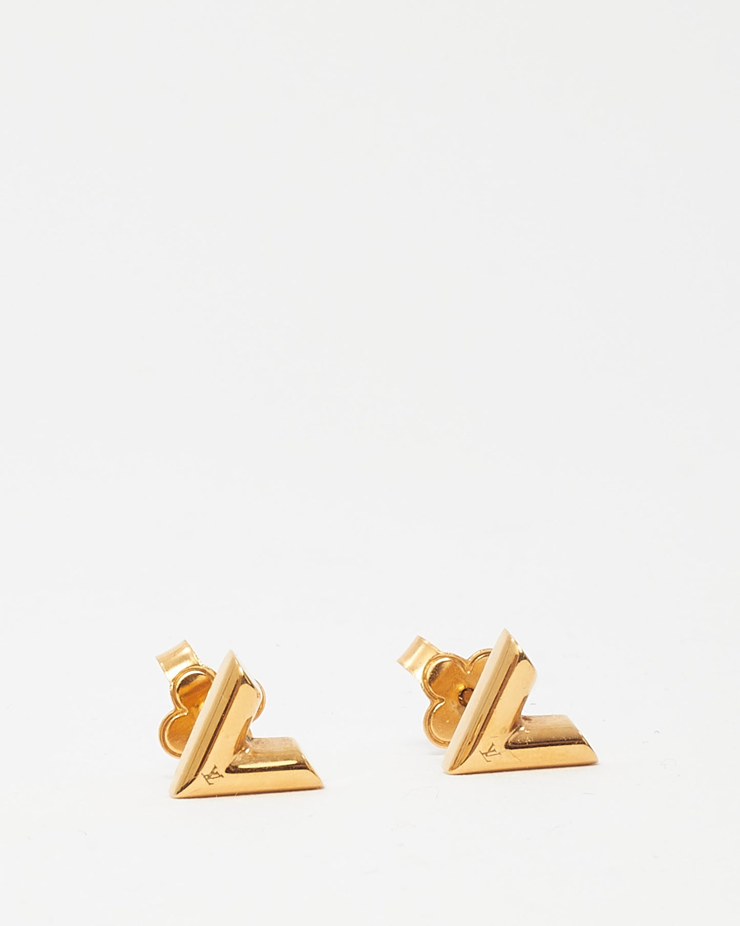 Louis Vuitton Gold Brass Essential V Stud Earrings
