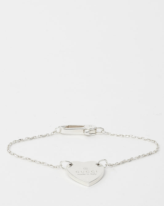 Gucci Sterling Silver Logo Heart Pendent Trademark Bracelet - S