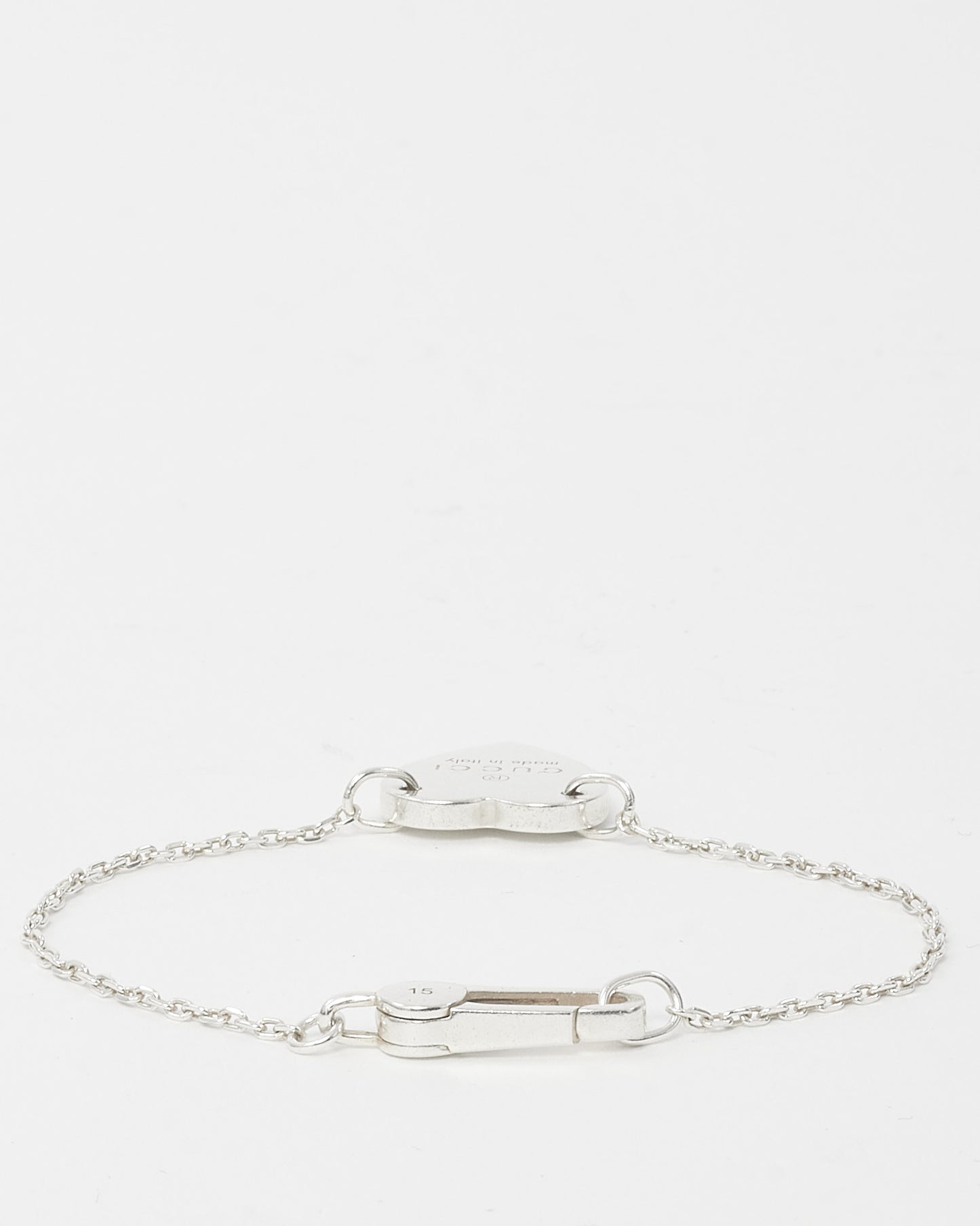 Gucci Sterling Silver Logo Heart Pendent Trademark Bracelet - S