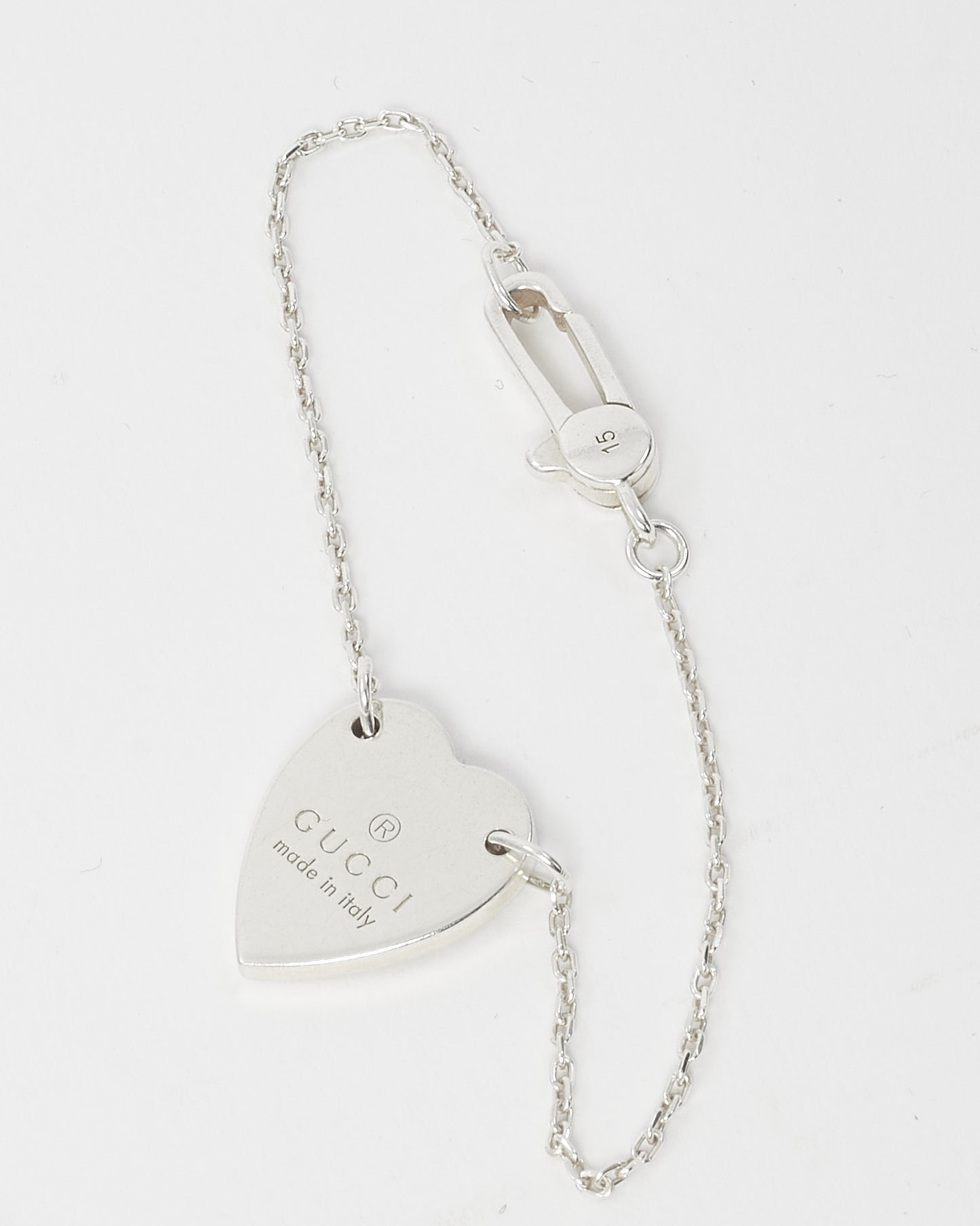Gucci Sterling Silver Logo Heart Pendent Trademark Bracelet - S