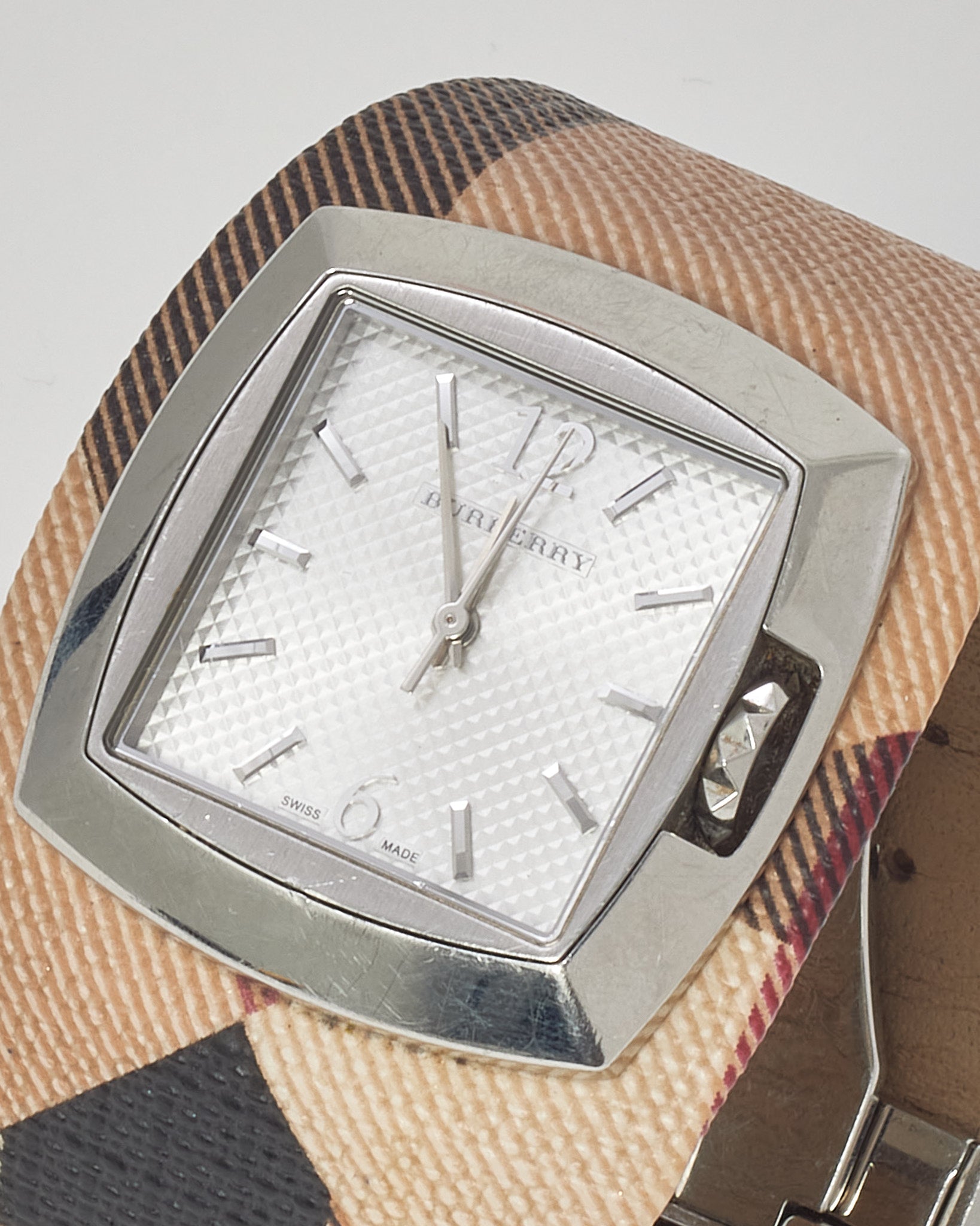 Buy Burberry Stainless Steel and Leather Heritage Check Canvas