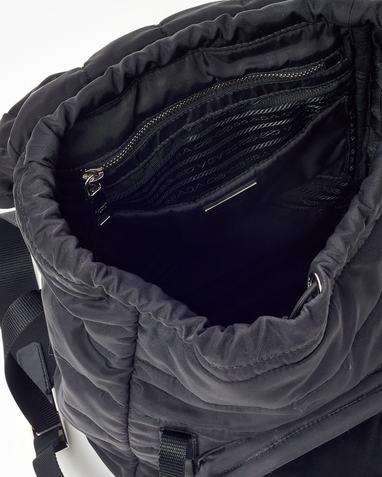 Prada Black Tessuto Nylon Logo Buckle 1BZ002 Backpack