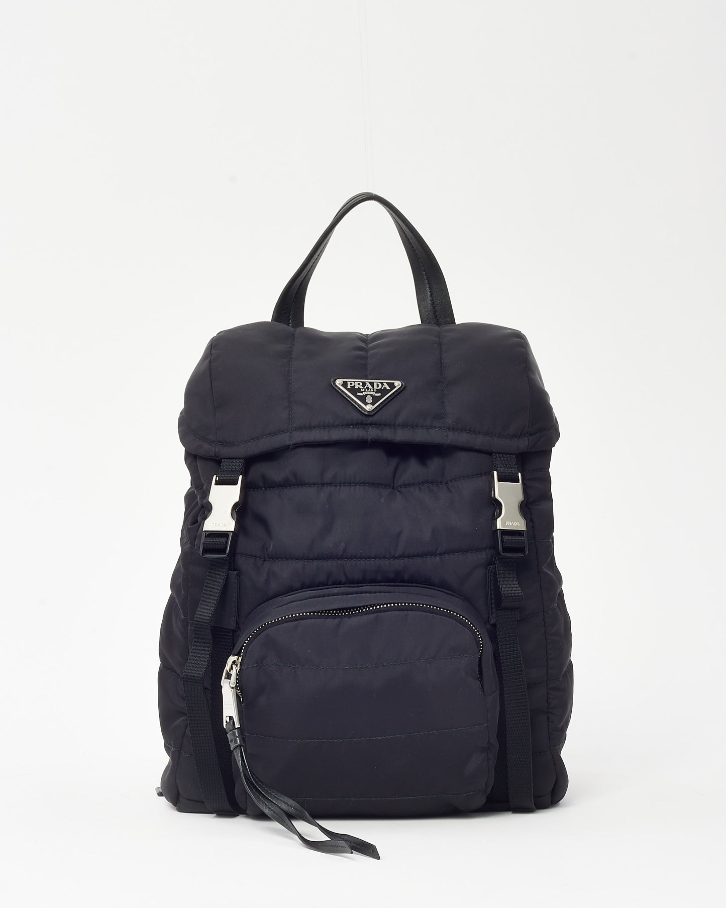 Prada Black Tessuto Nylon Logo Buckle 1BZ002 Backpack