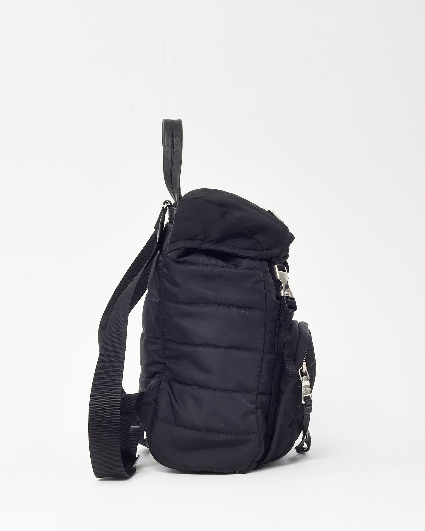 Prada Black Tessuto Nylon Logo Buckle 1BZ002 Backpack