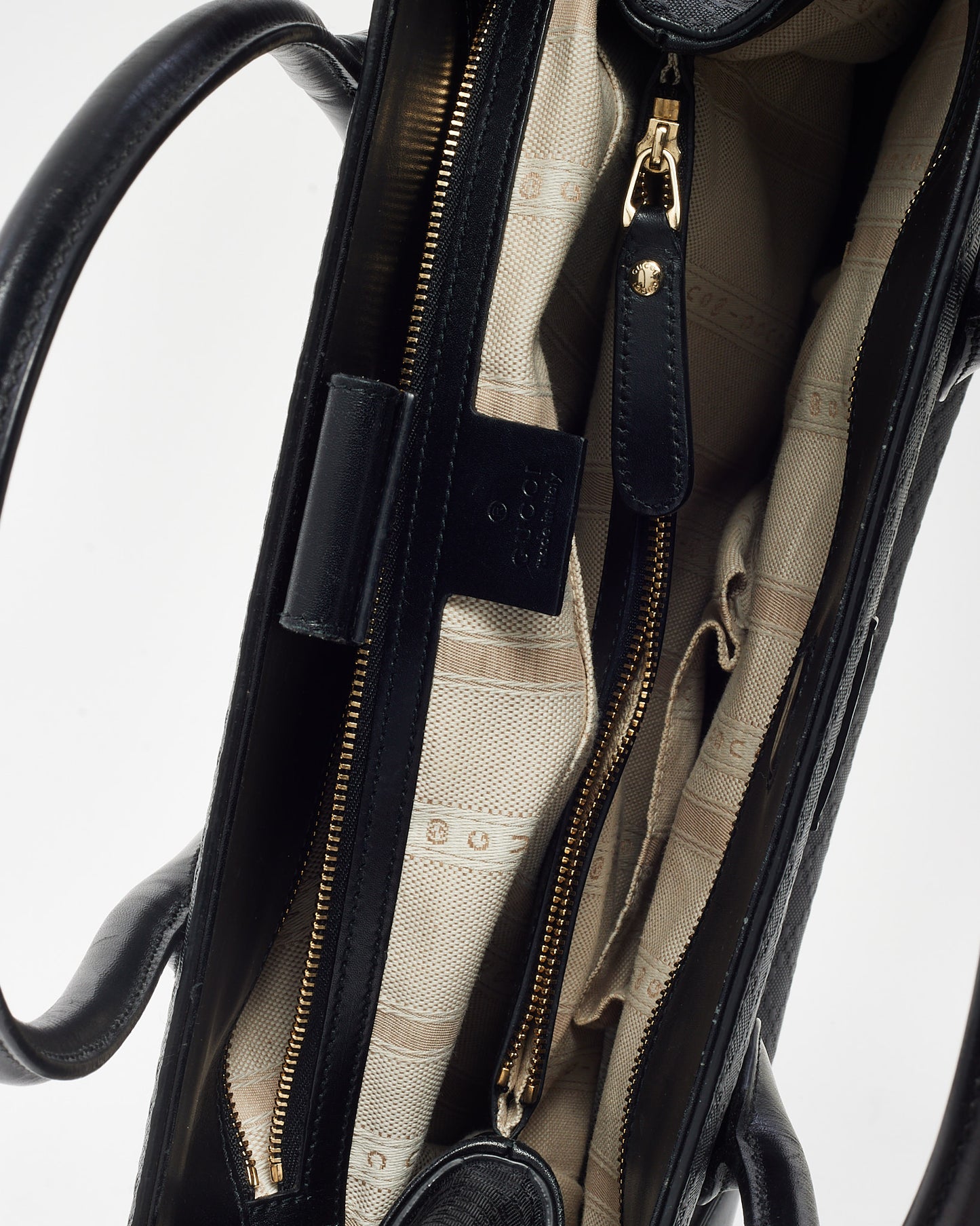 Gucci Black Diamante Leather Top Handle Tote Bag