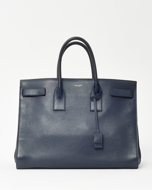 Saint Laurent Midnight Blue Calfskin Leather Large Sac de Jour Tote Bag