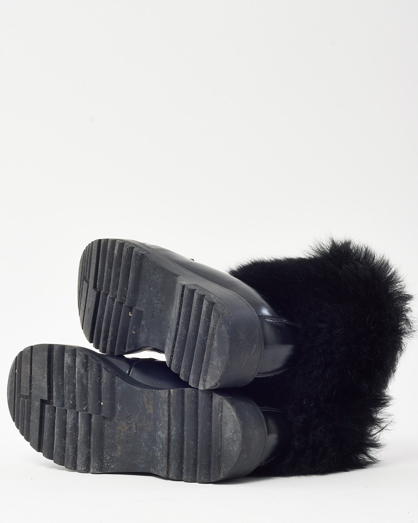 Prada Black Leather & Fur Combat Boots - 36