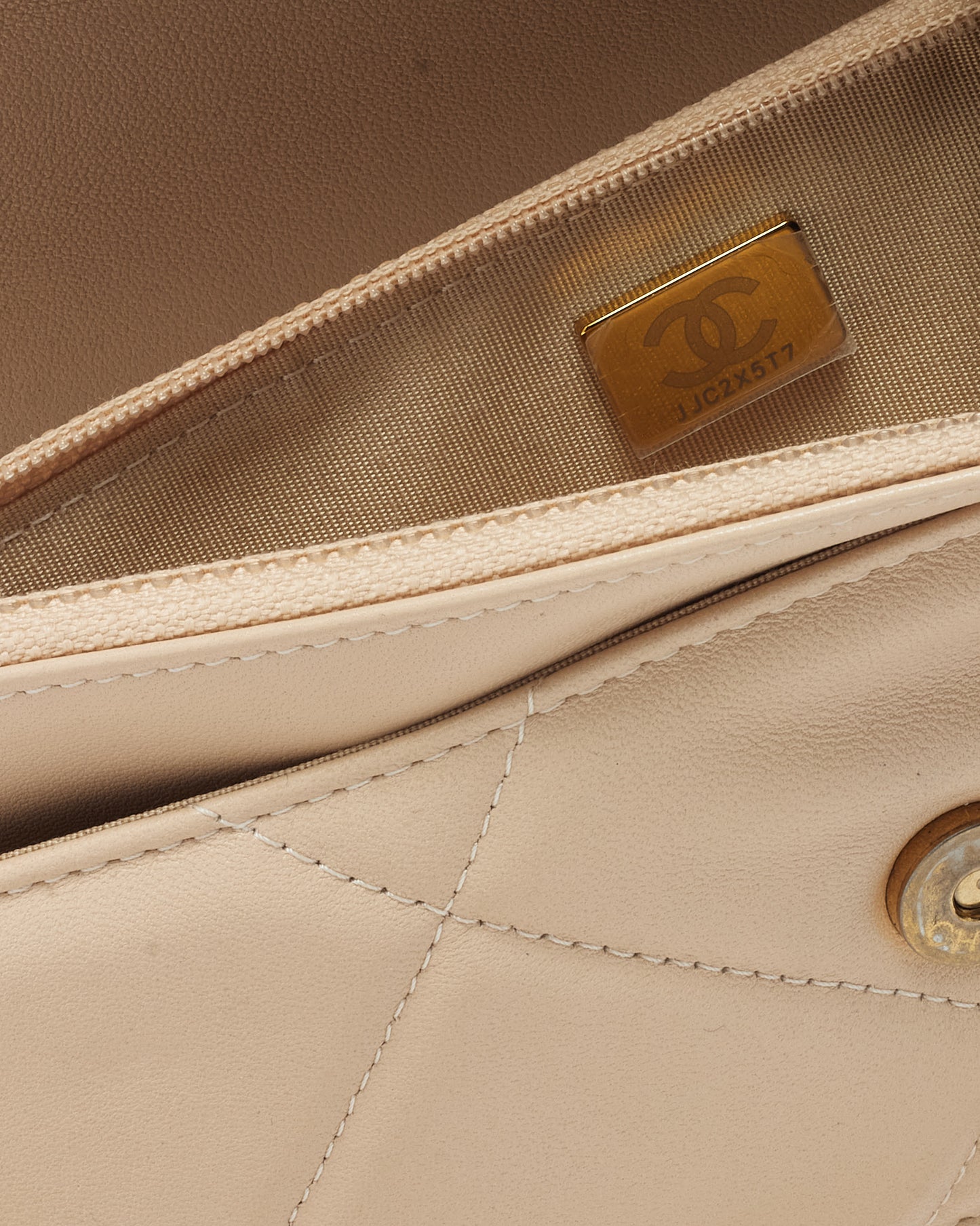 Chanel Beige Shiny Lambskin Quilted Leather Chanel 19 WOC Wallet on Chain Crossbody Bag