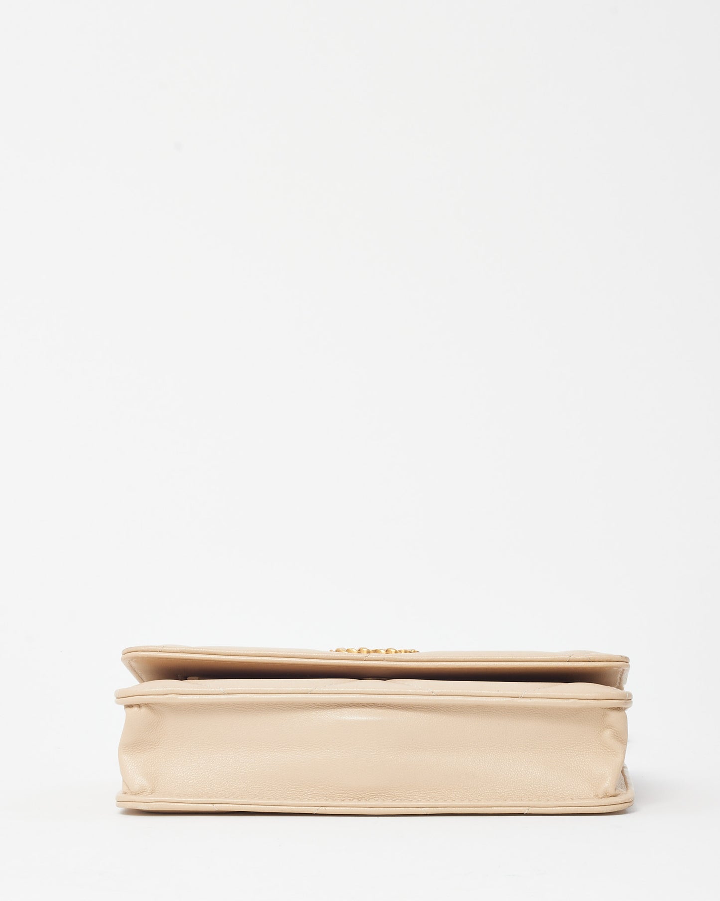 Chanel Beige Shiny Lambskin Quilted Leather Chanel 19 WOC Wallet on Chain Crossbody Bag