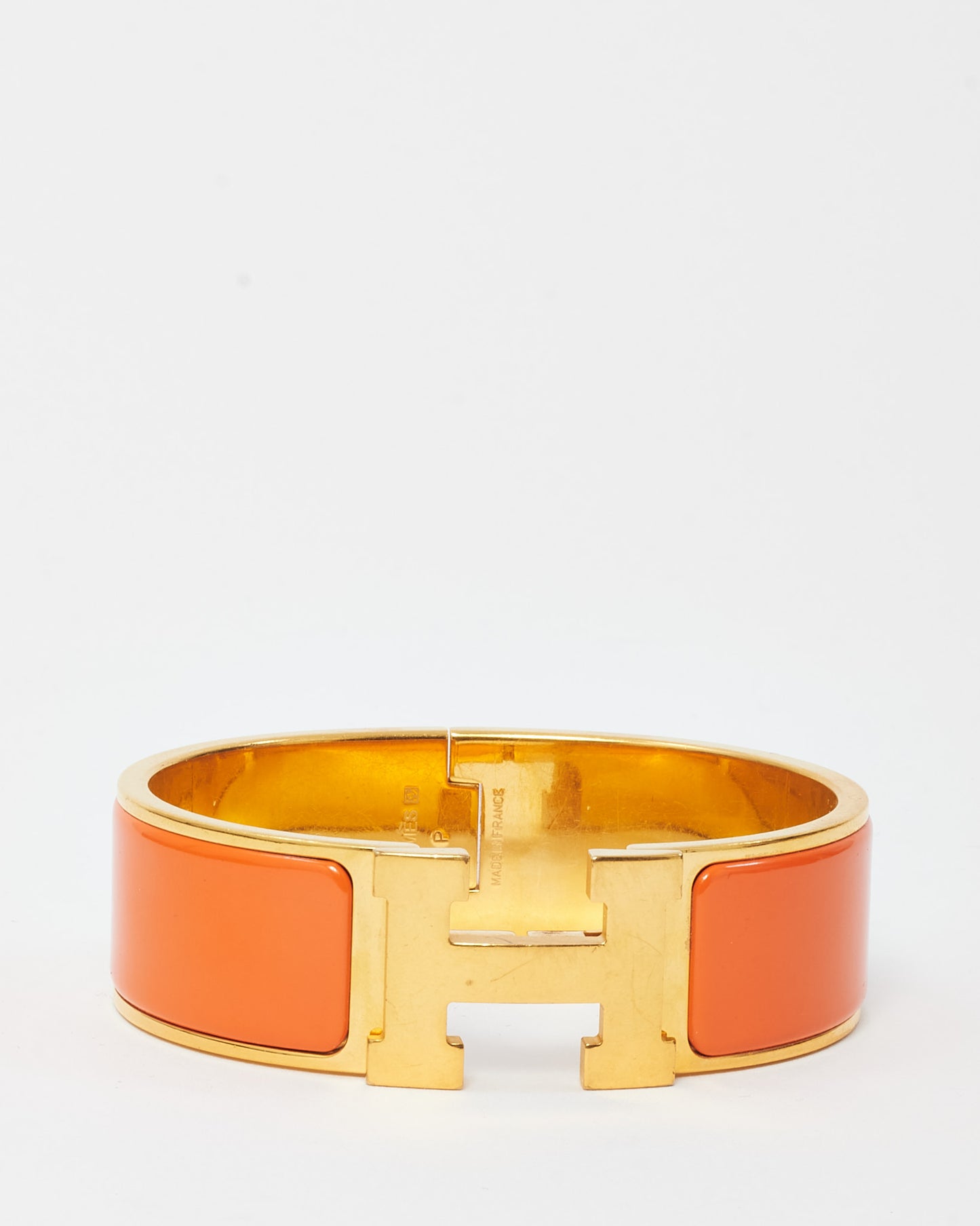 Hermès Gold and Orange Enamel Wide Clic Clac H Bracelet - PM